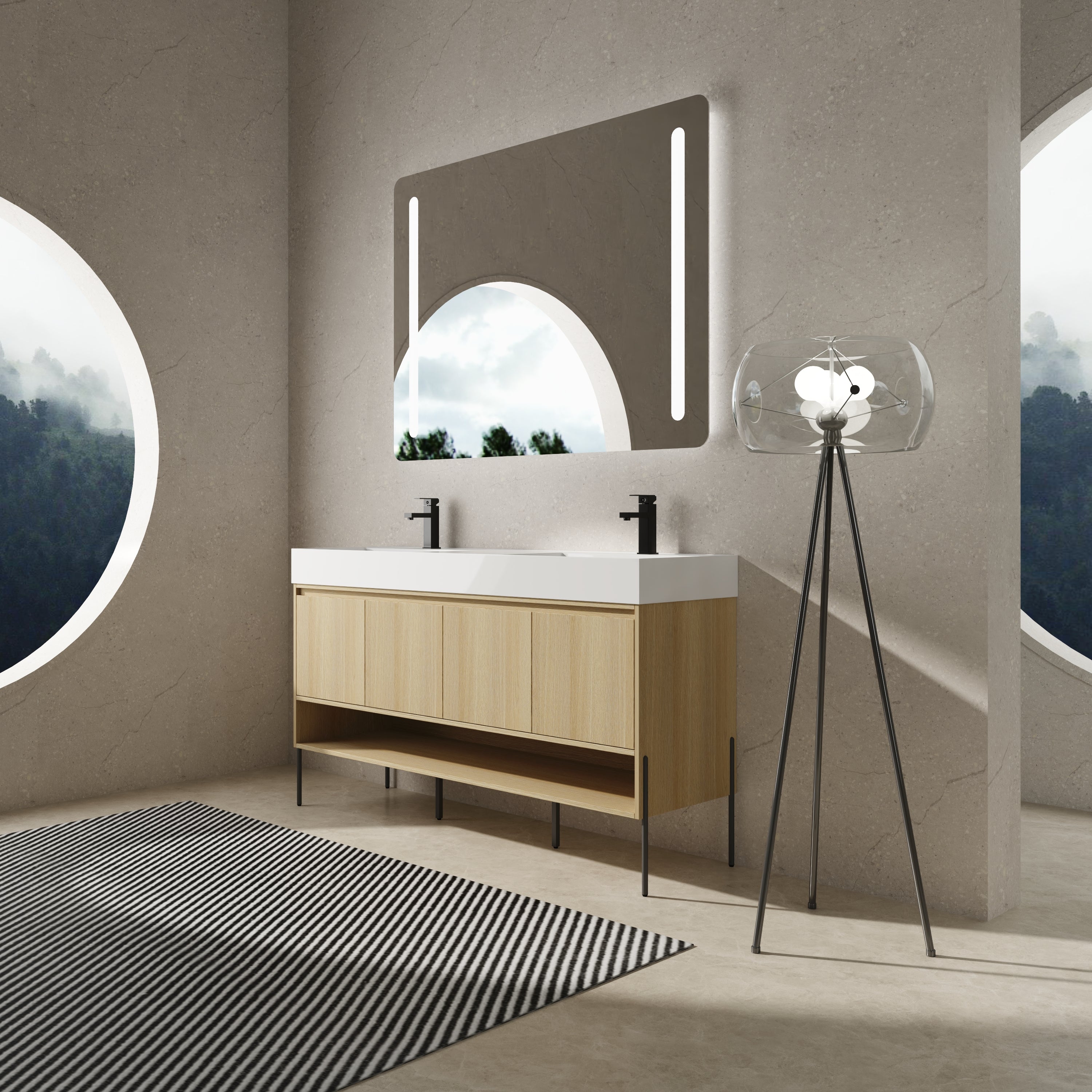 60" Bathroom Vanity Combo with Double Resin Sink