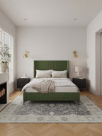 Promenade Upholstered Velvet Queen Bed in Moss
