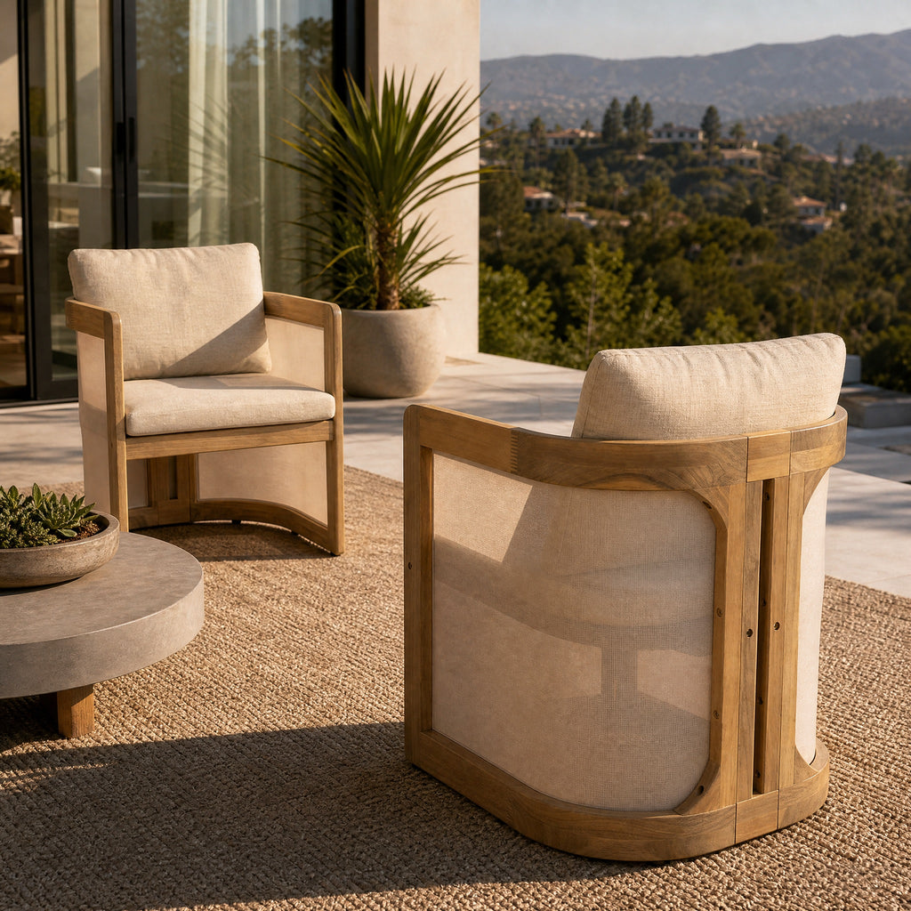 Set of 2 Outdoor Patio Dining Armchairs, Acacia Wood Frame with Textilene Side Panels, Patio Chairs with Removable