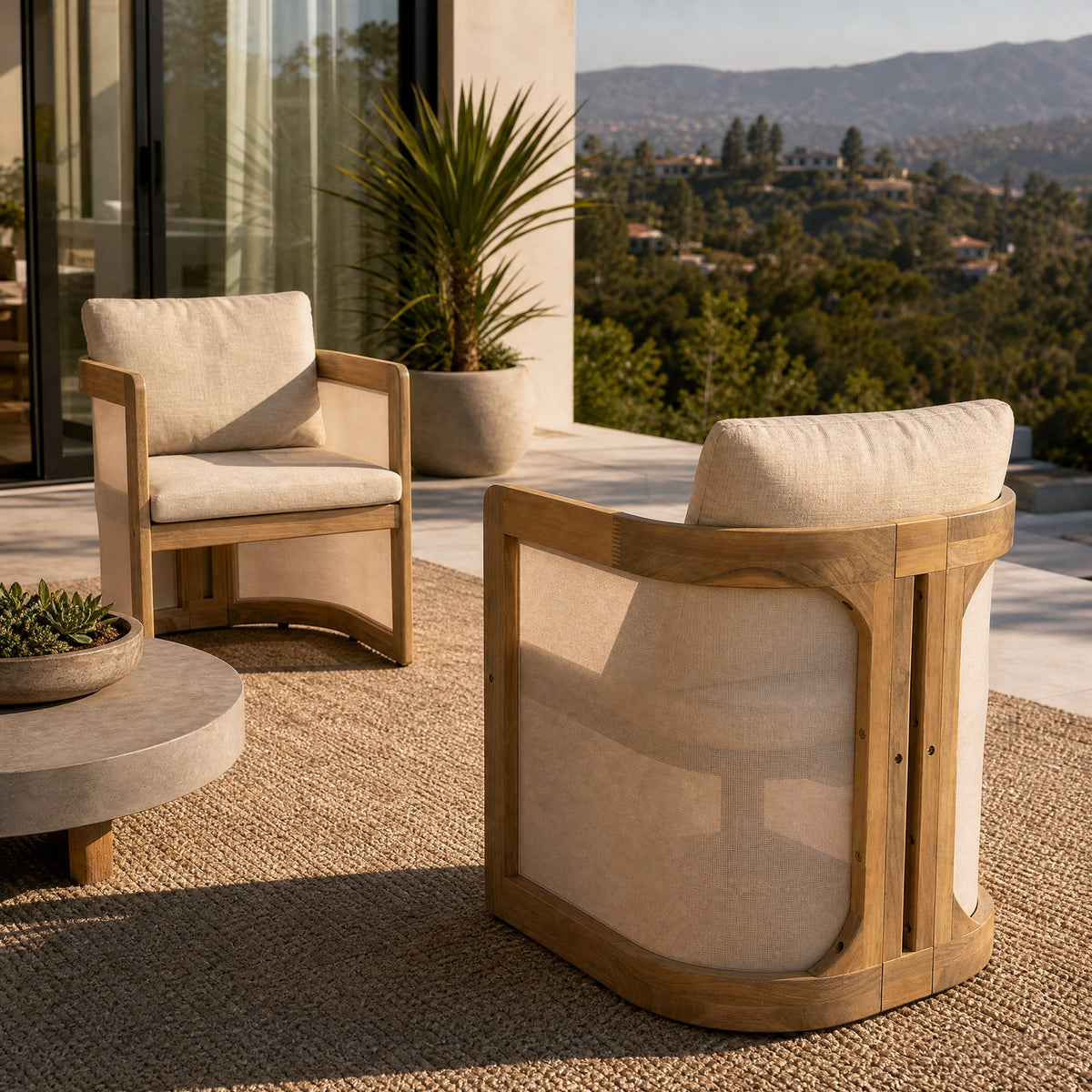 Set of 2 Outdoor Patio Dining Armchairs, Acacia Wood Frame with Textilene Side Panels, Patio Chairs with Removable