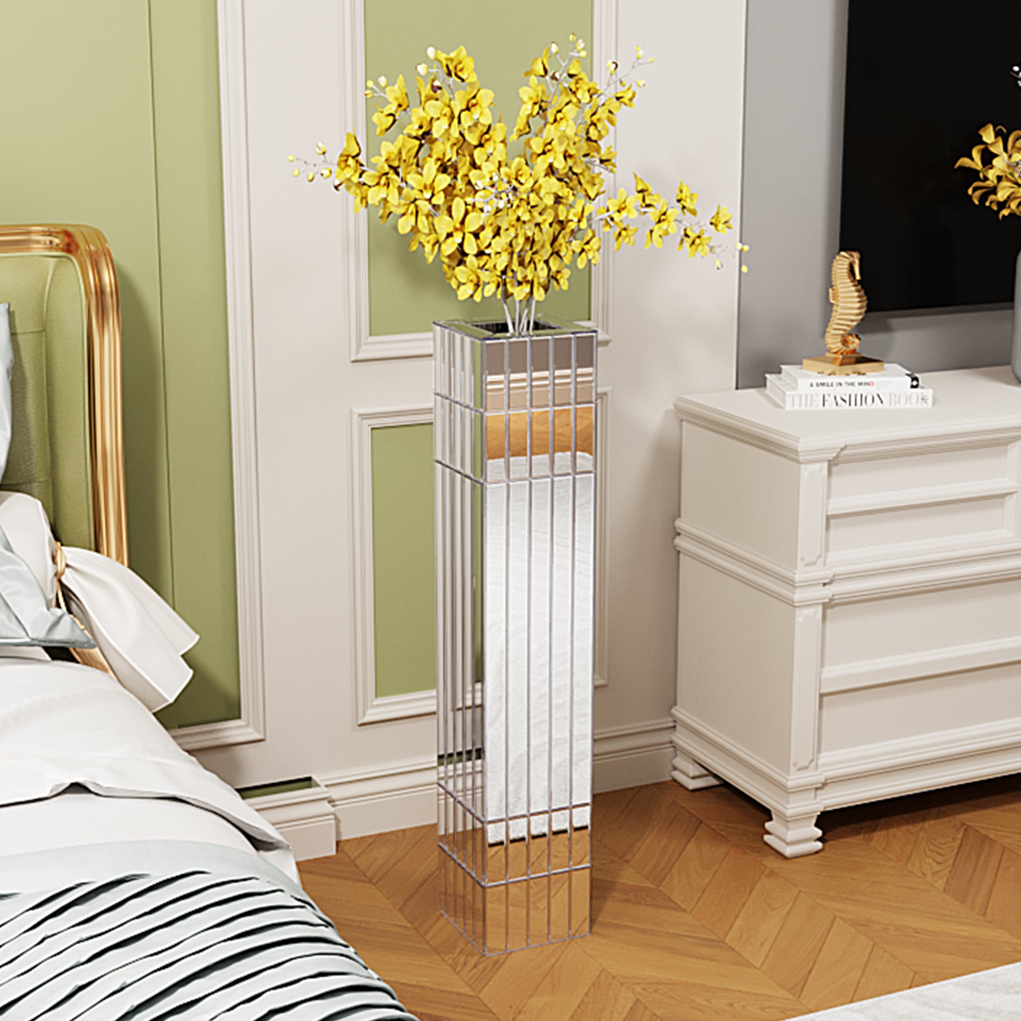 36.02" Tall Mirrored Floor Vase