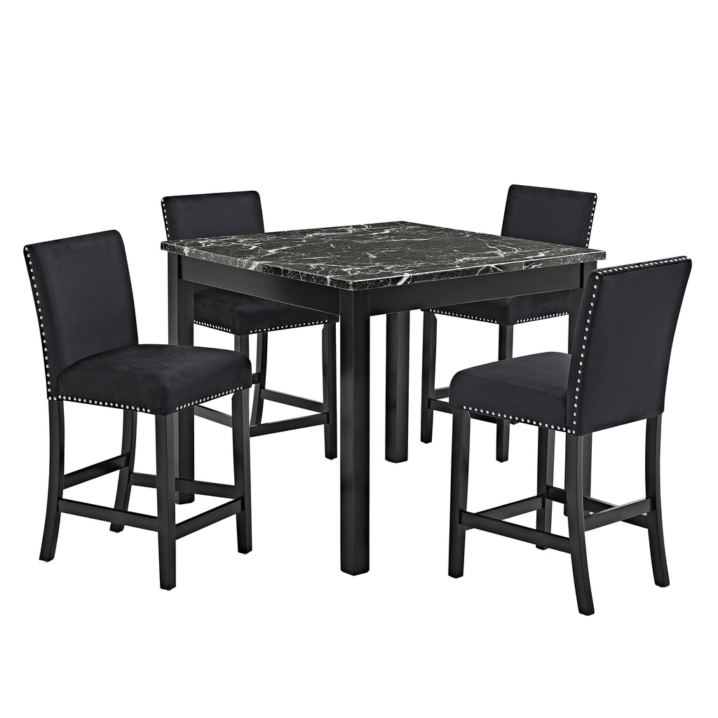 5pc Counter Height Dining Set Square Faux Marble Table