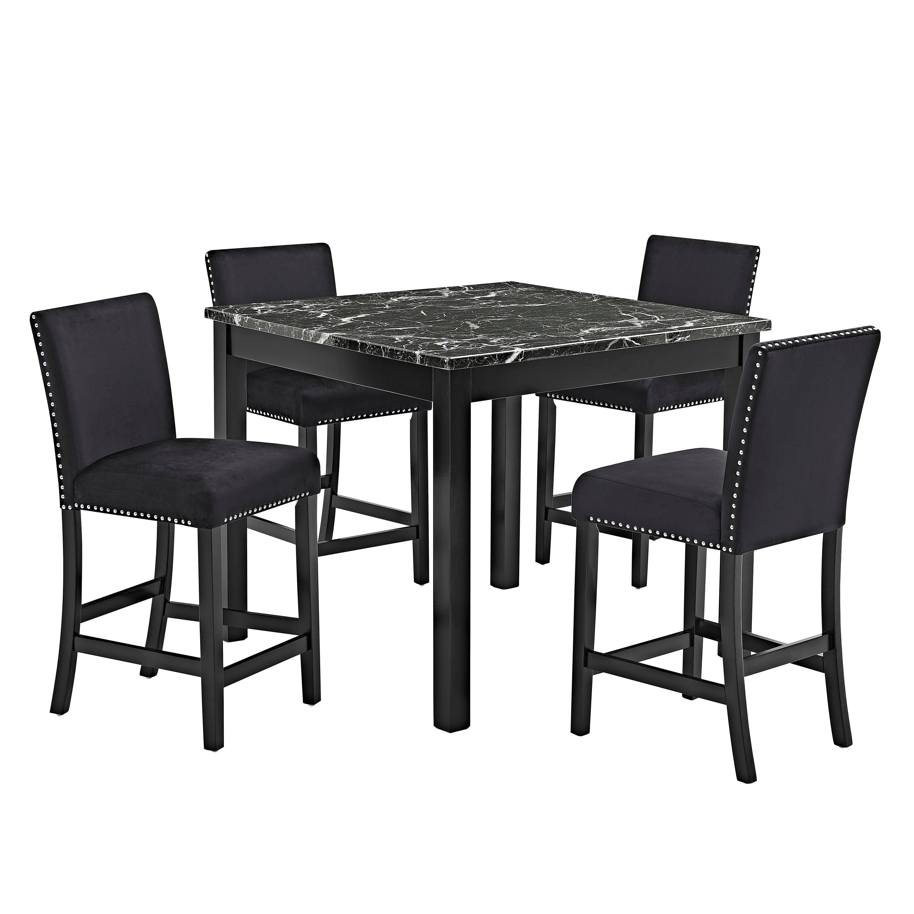 5pc Counter Height Dining Set Square Faux Marble Table