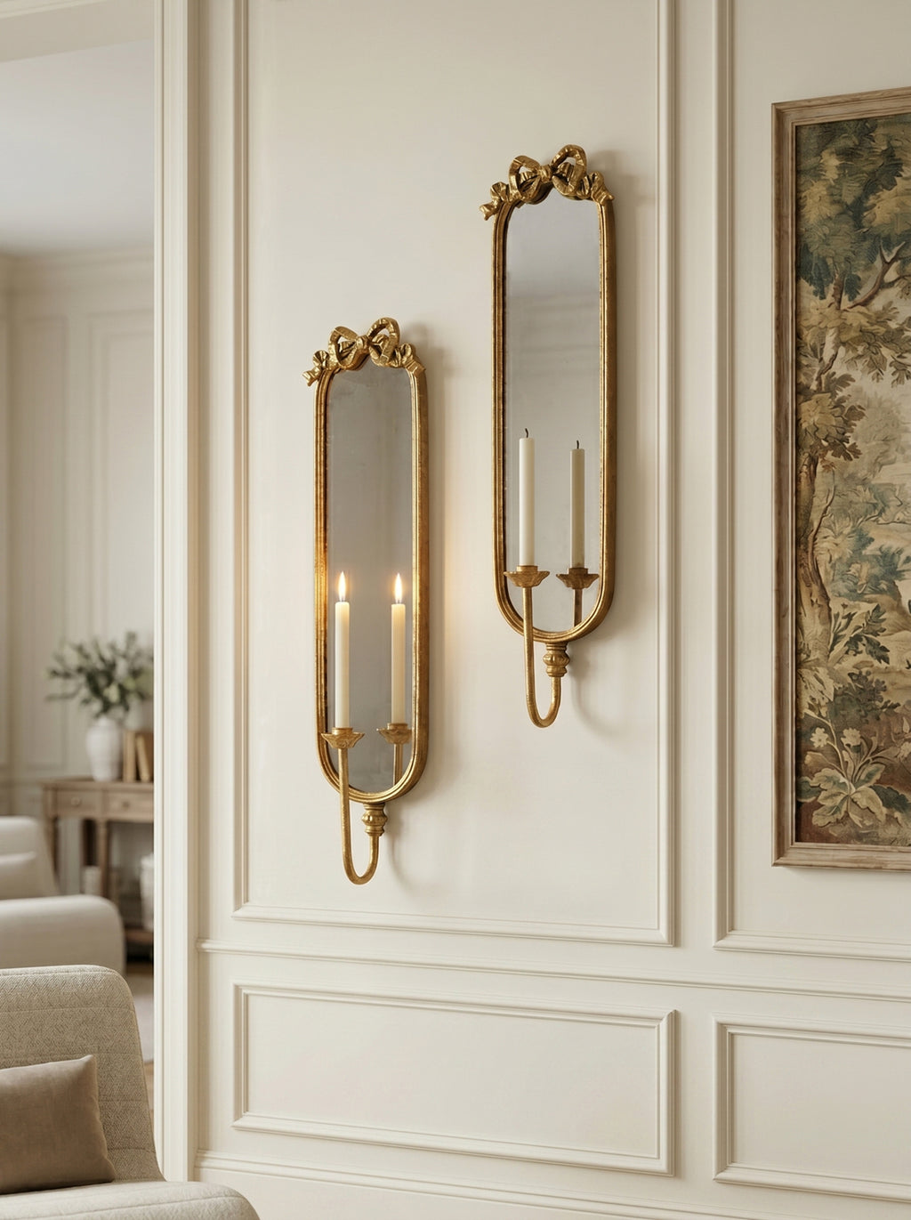 Set of 2 Bow-Top Mirrored Sconce