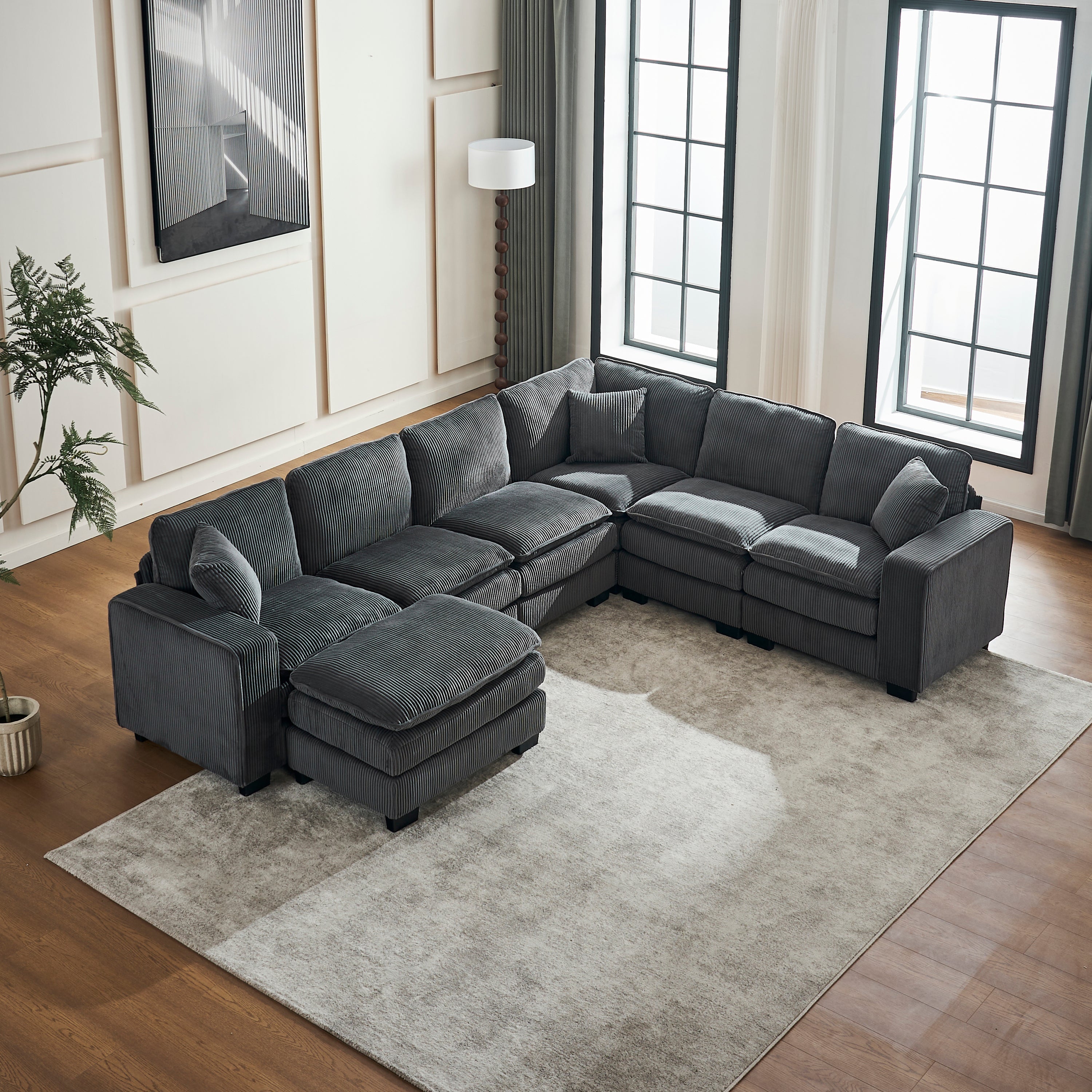 Modern U Shaped 6-Seat Sectional Sofa with Ottoman