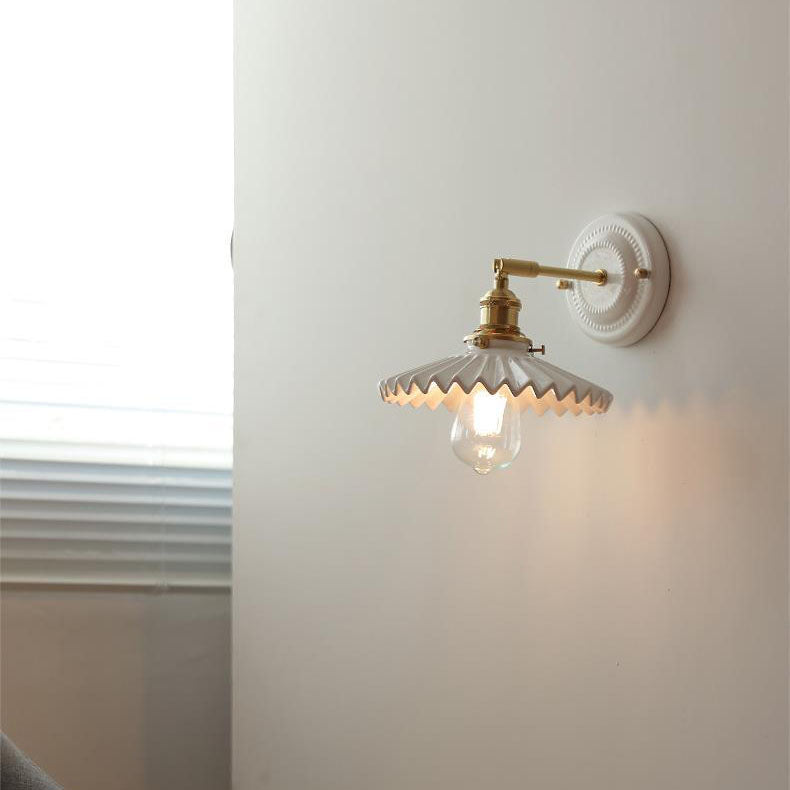 Vintage Japanese Ceramic Brass Wall Light E27 Hardwired