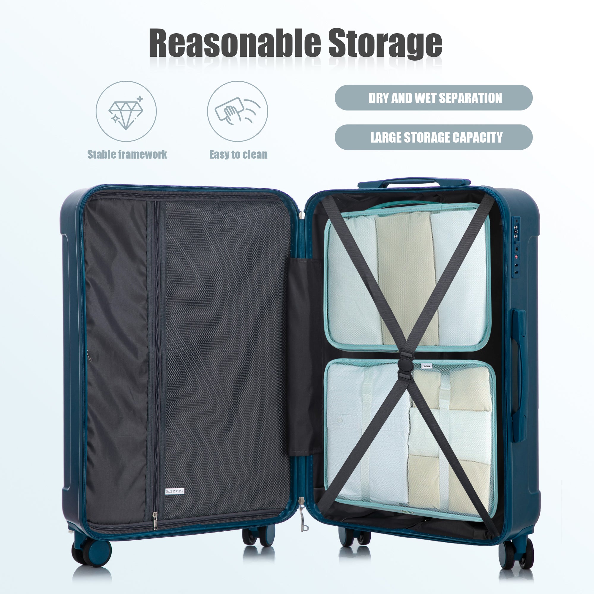 3-Piece ABS Spinner Wheel Luggage Set in Dark Blue