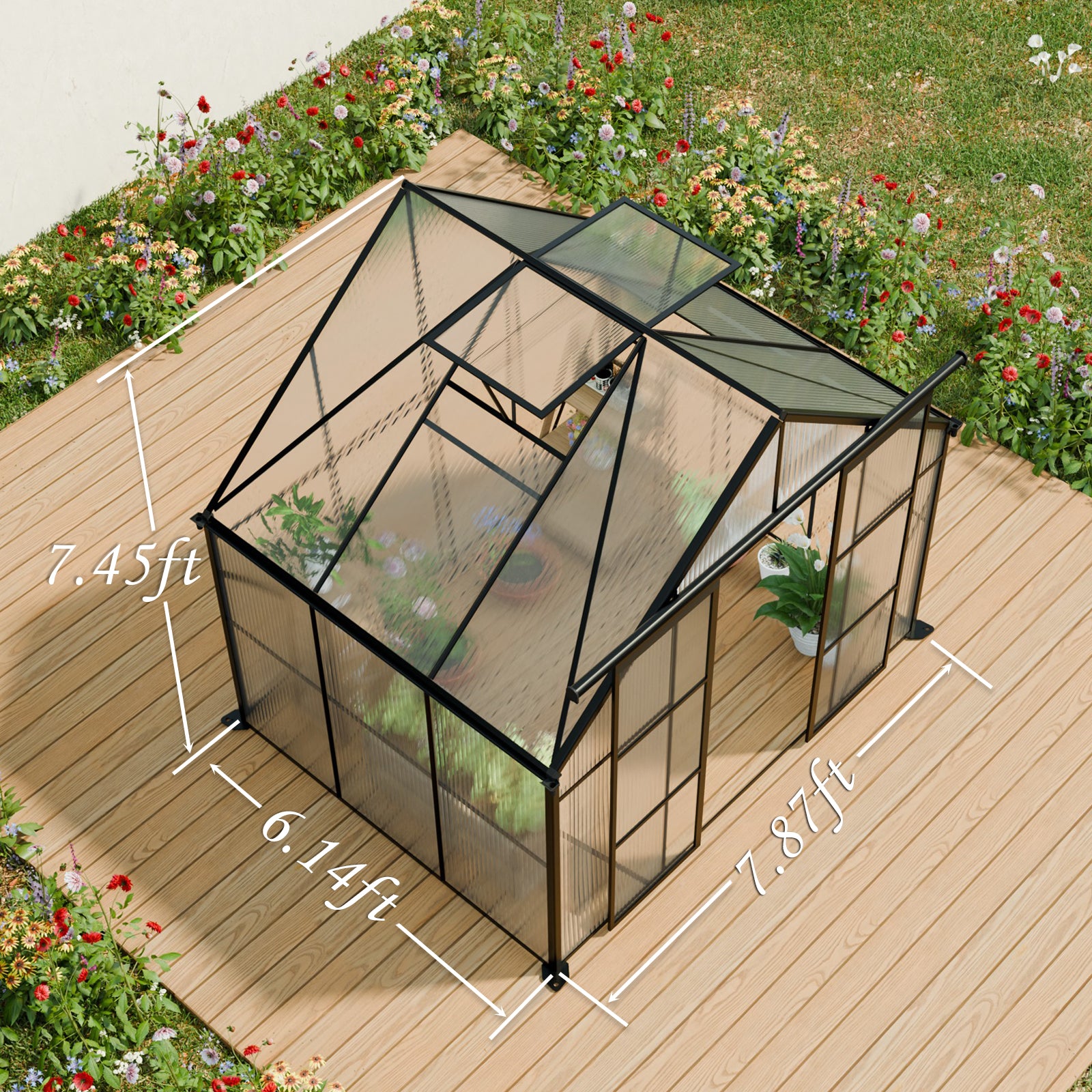 8X6FT Black Double Door Polycarbonate Greenhouse