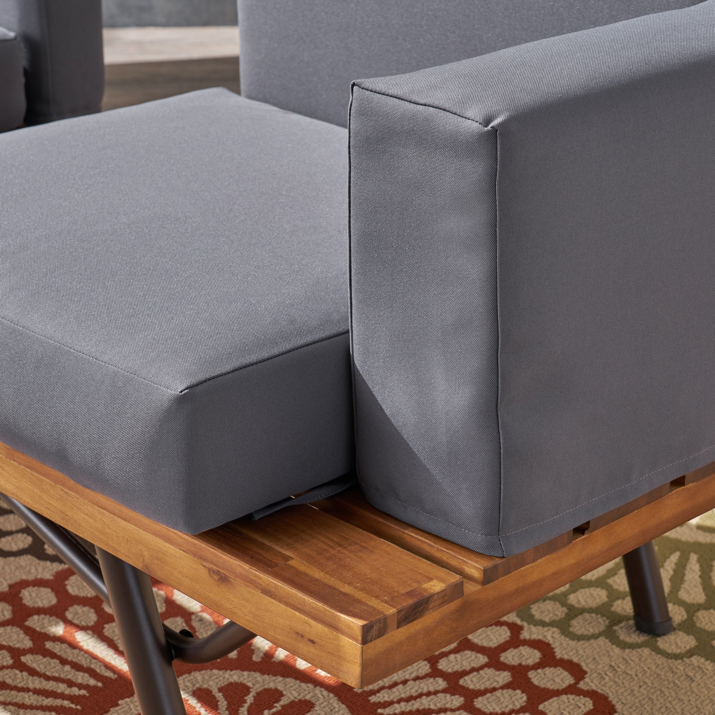 Outdoor Acacia Wood 2 Seater Sofa with Metal Legs