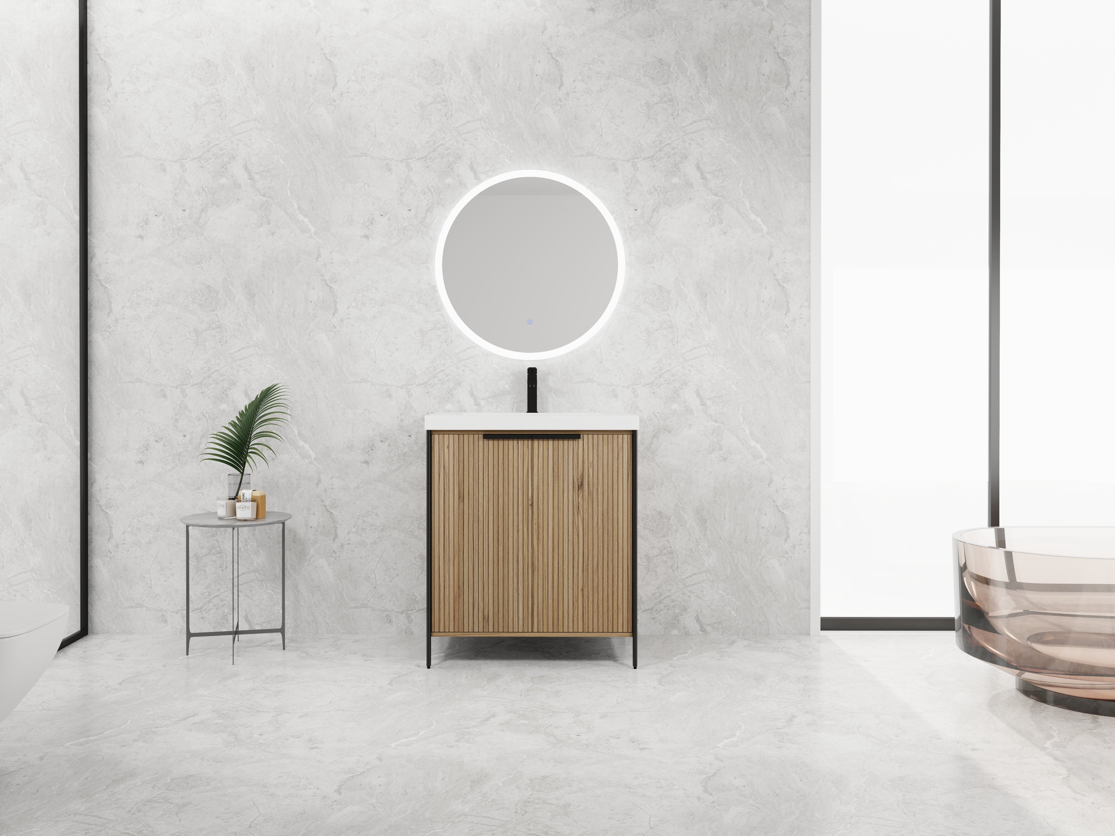 30" Freestanding Bathroom Vanity with Resin Sink & 2 Soft-Close Cabinet Doors