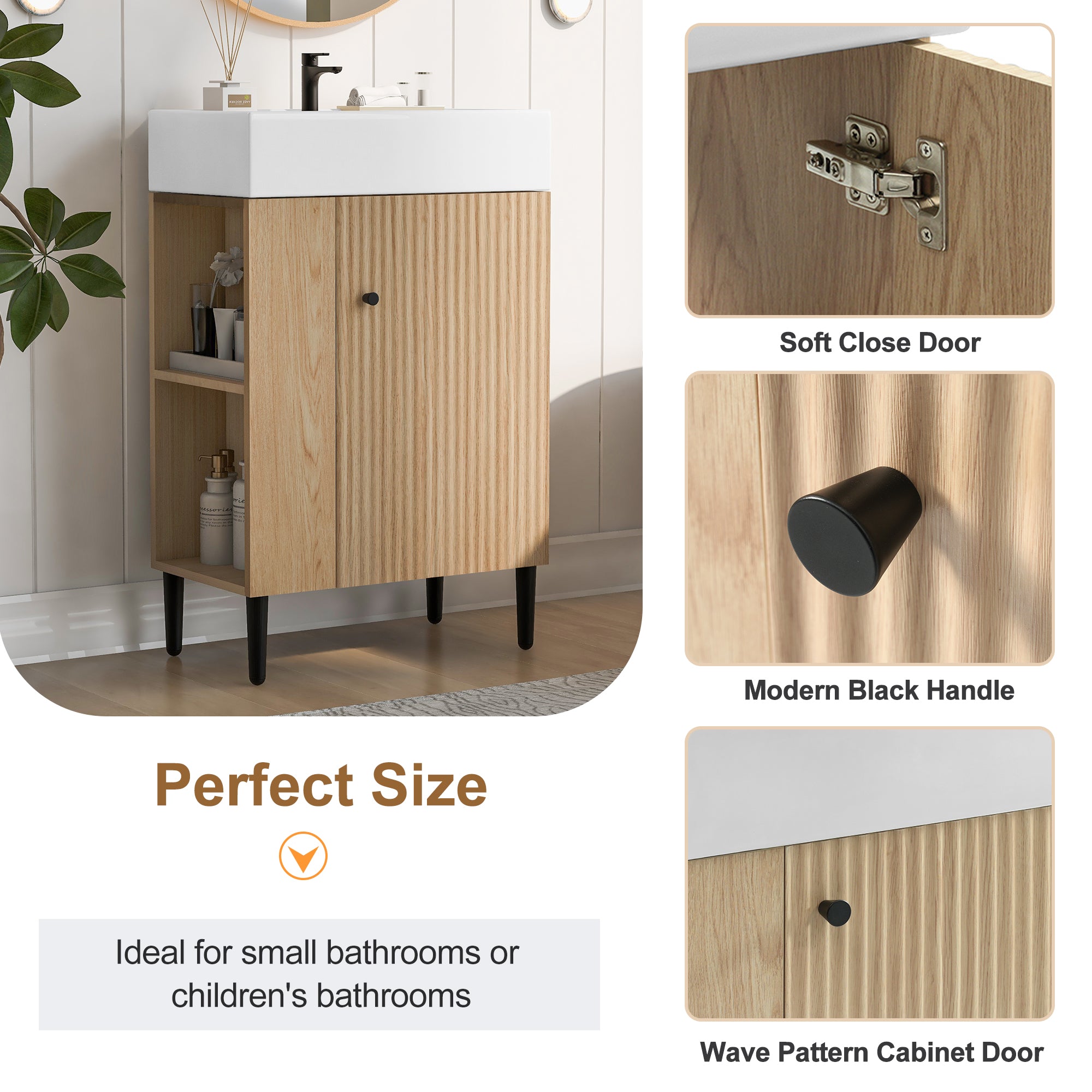21.6" Wood Bathroom Vanity with Left Side Storage