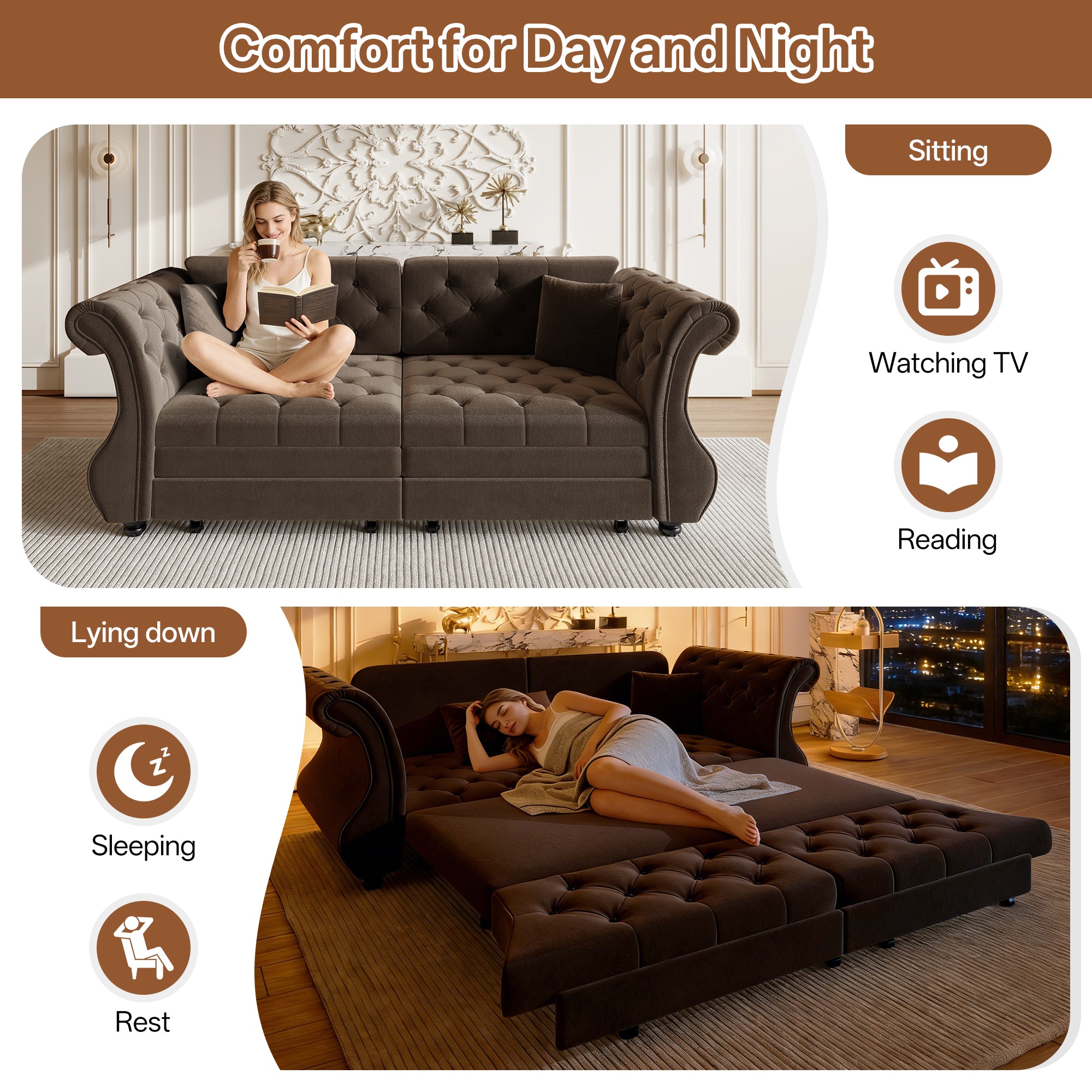 83.8" Oversized Chesterfield Pull Out Sofa Bed