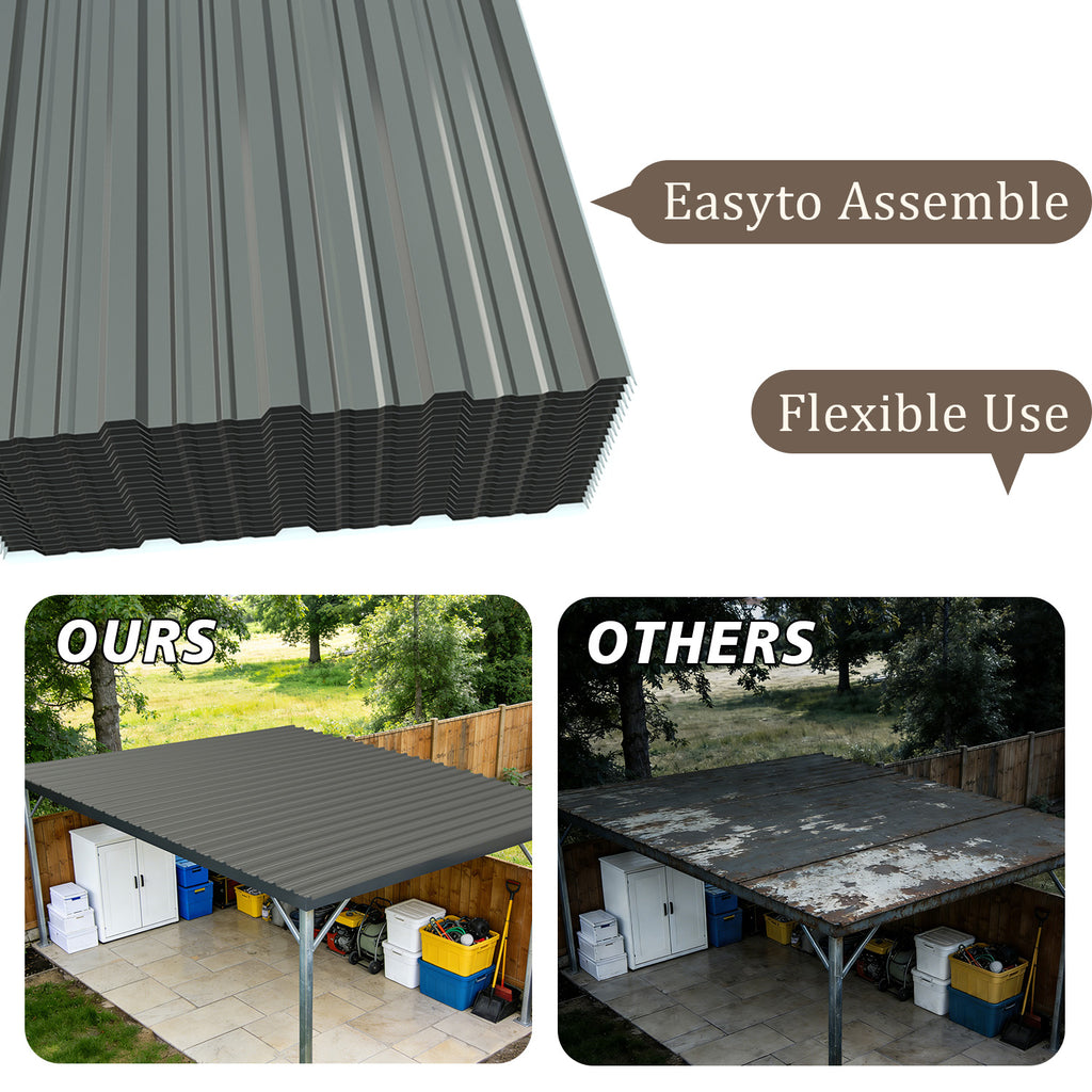20-Piece Galvanized Steel Corrugated Roof Panels, 61×19 Inch, Gray
