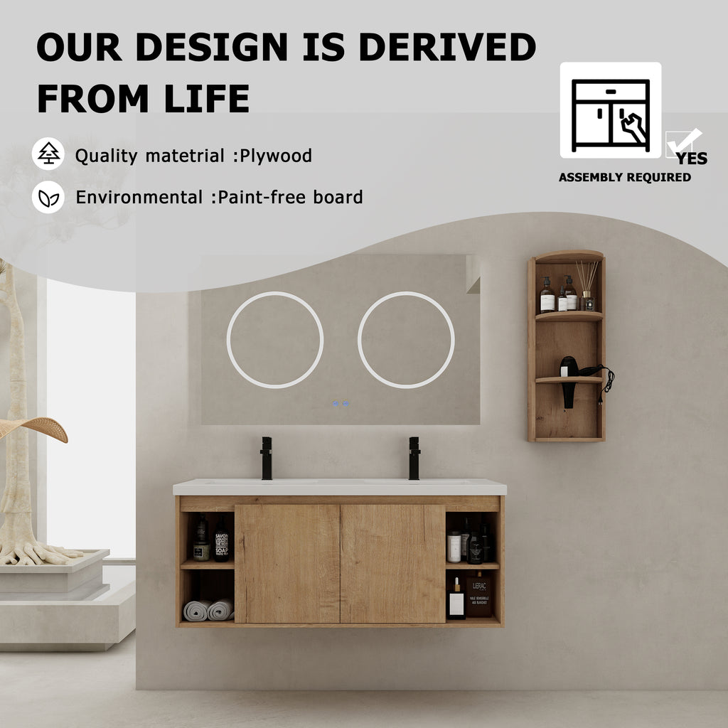 48" Wall-Mounted Bathroom Vanity With Double Sink and Storage Rack