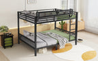 Queen Over Queen Metal Bunk Bed with Ladder and Storage Shelf