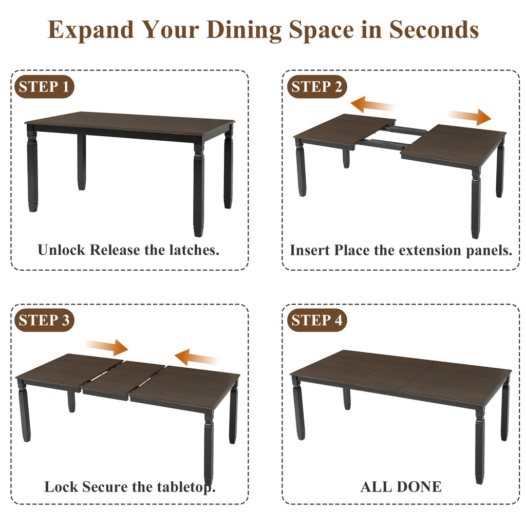 59"-77" Extendable Dining Table for 4–6 People