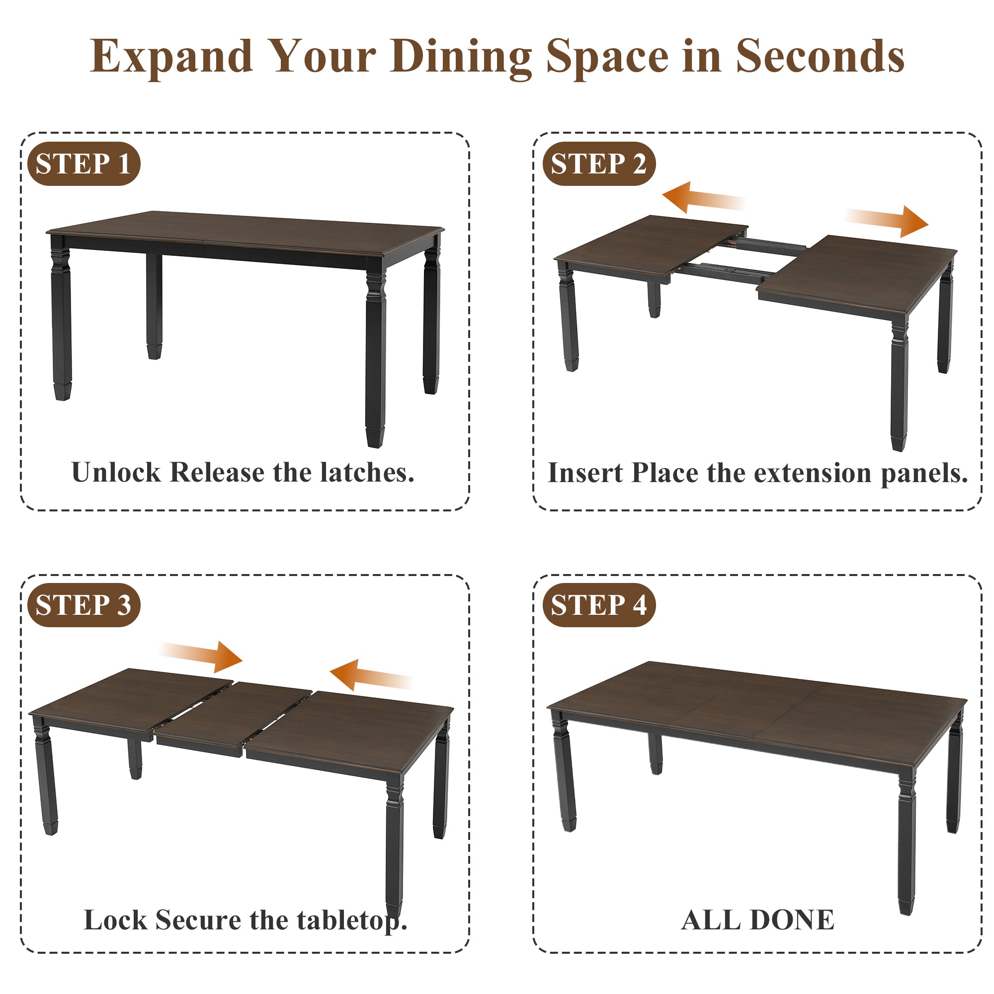 59"-77" Extendable Dining Table for 4–6 People