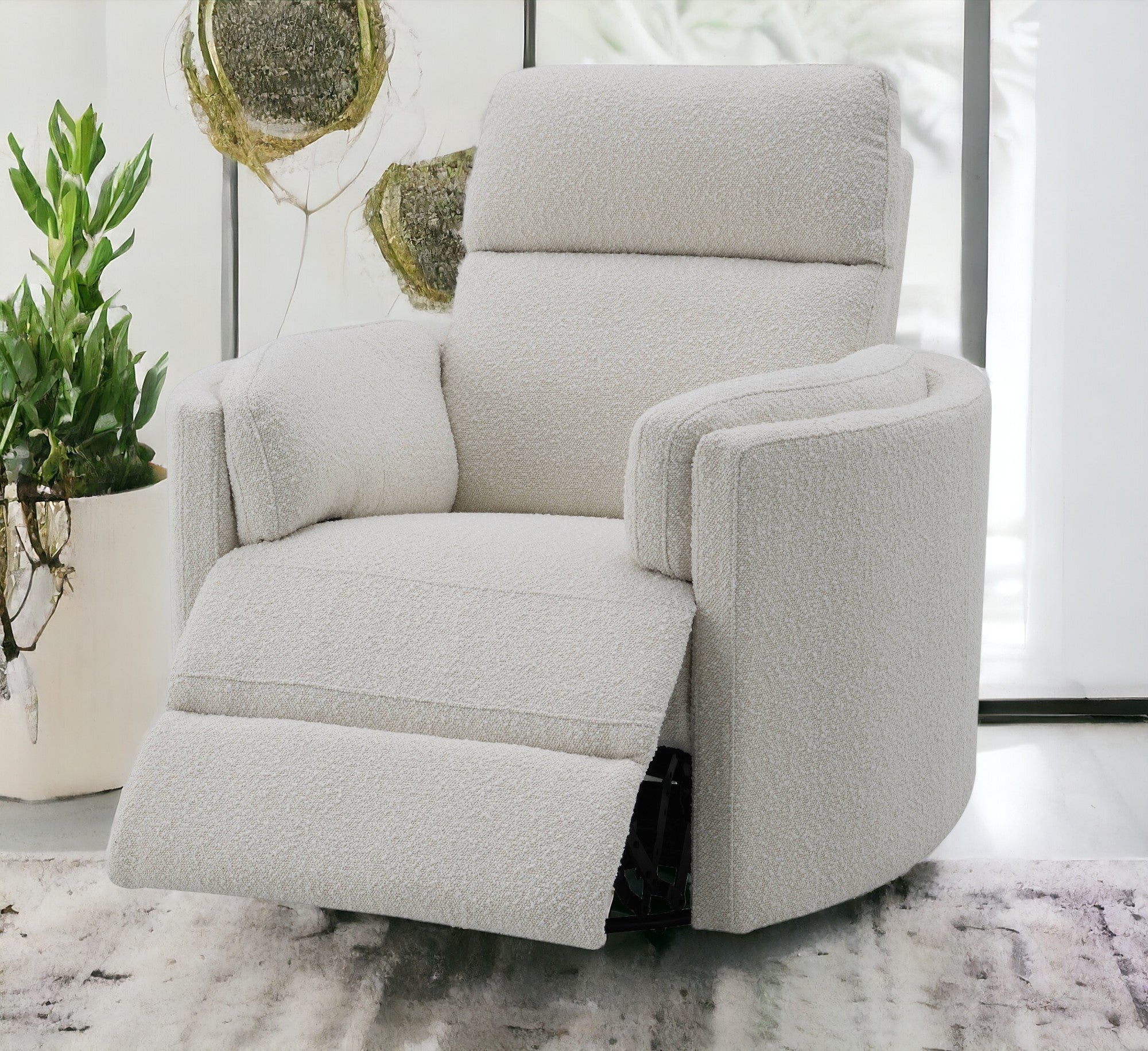 Sagen Beige Boucle Glider Recliner with Swivel