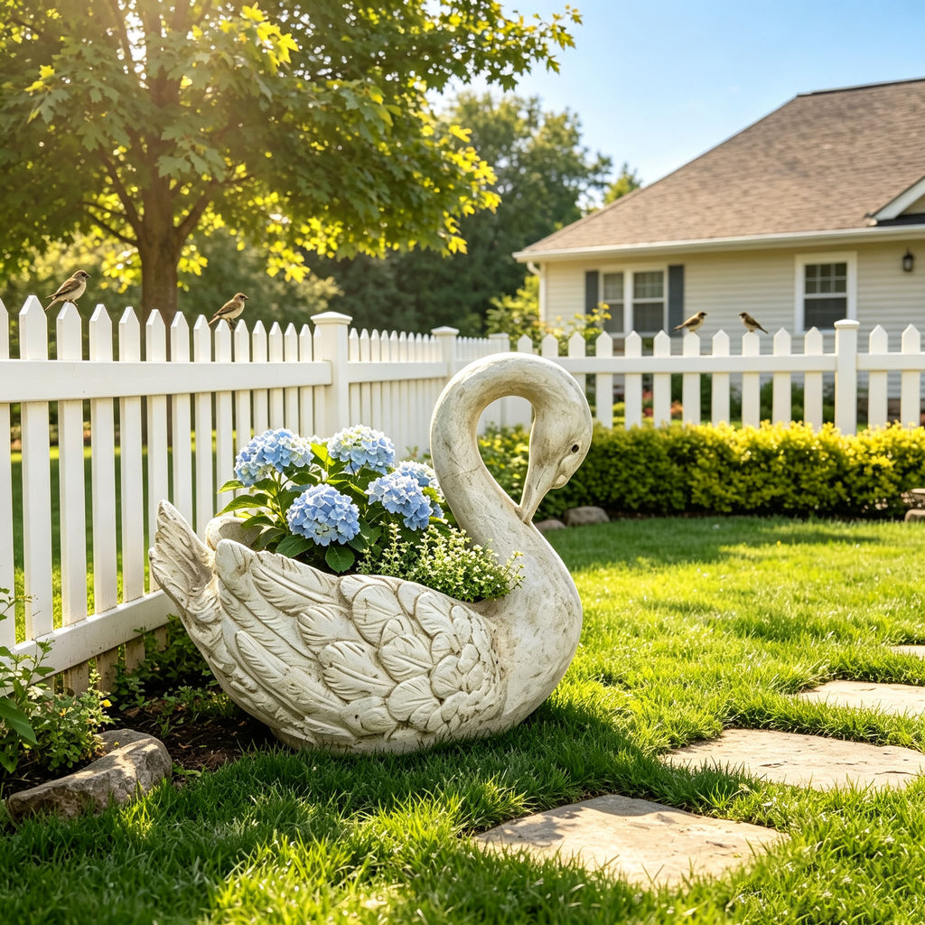 12.8-Inch Tall Vintage Swan Planter Statue
