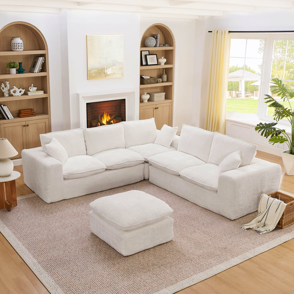 107'' Modern Boucle L-shaped Sectional Sofa with Moveable Ottoman