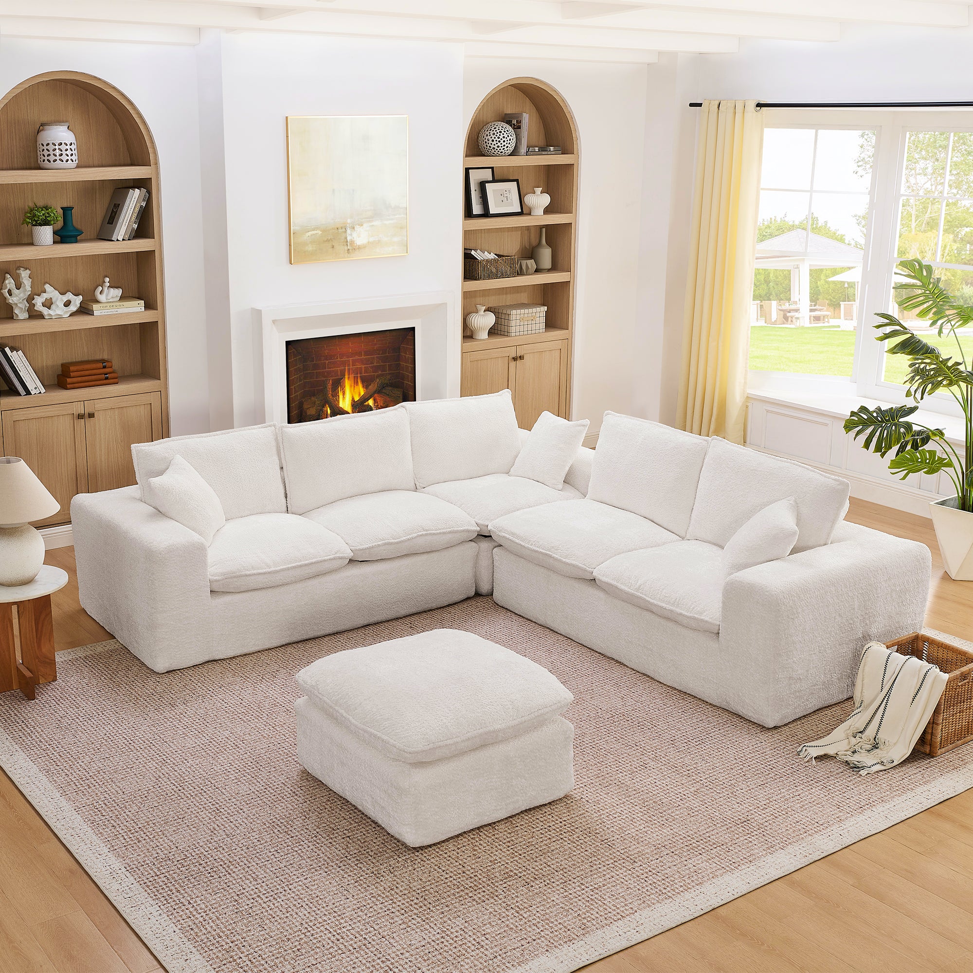 107'' Modern Boucle L-shaped Sectional Sofa with Moveable Ottoman
