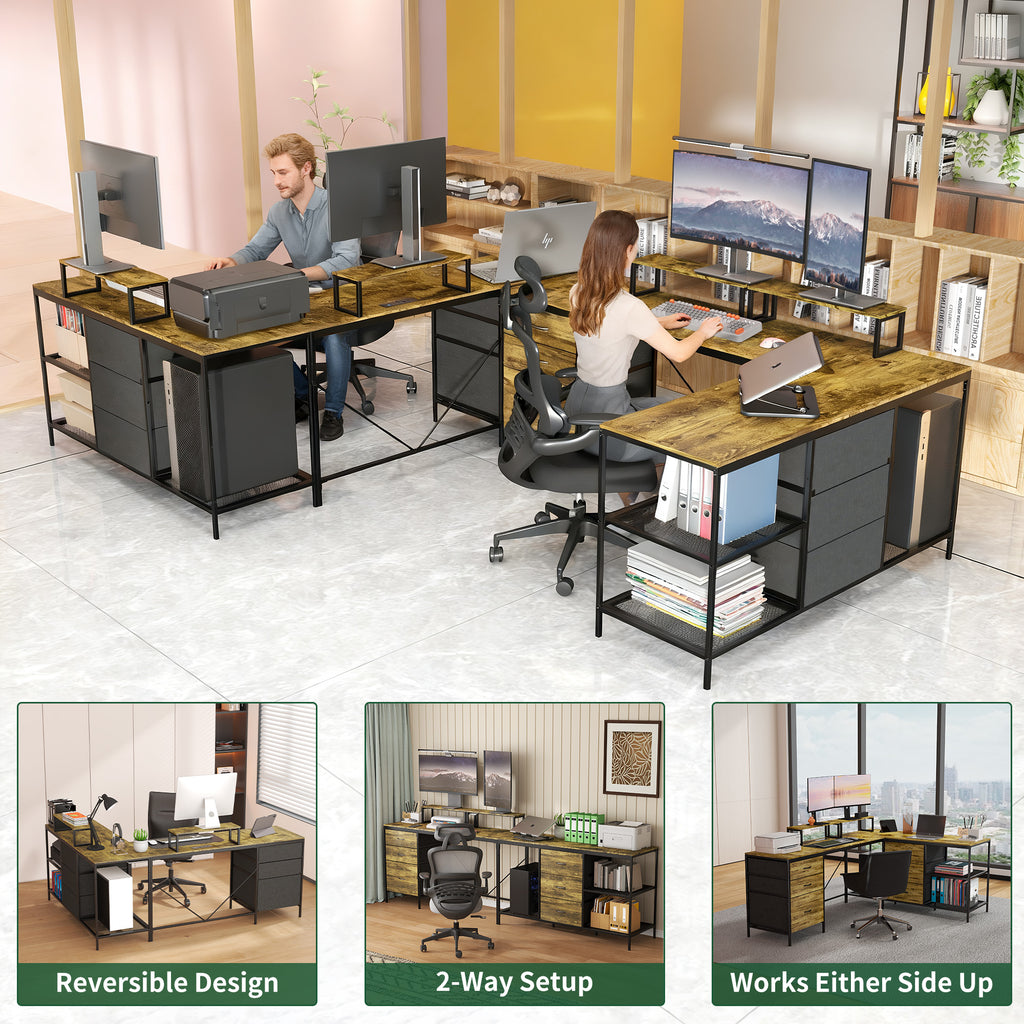 114 Inch L-Shaped Desk with Power Outlets & USB-C