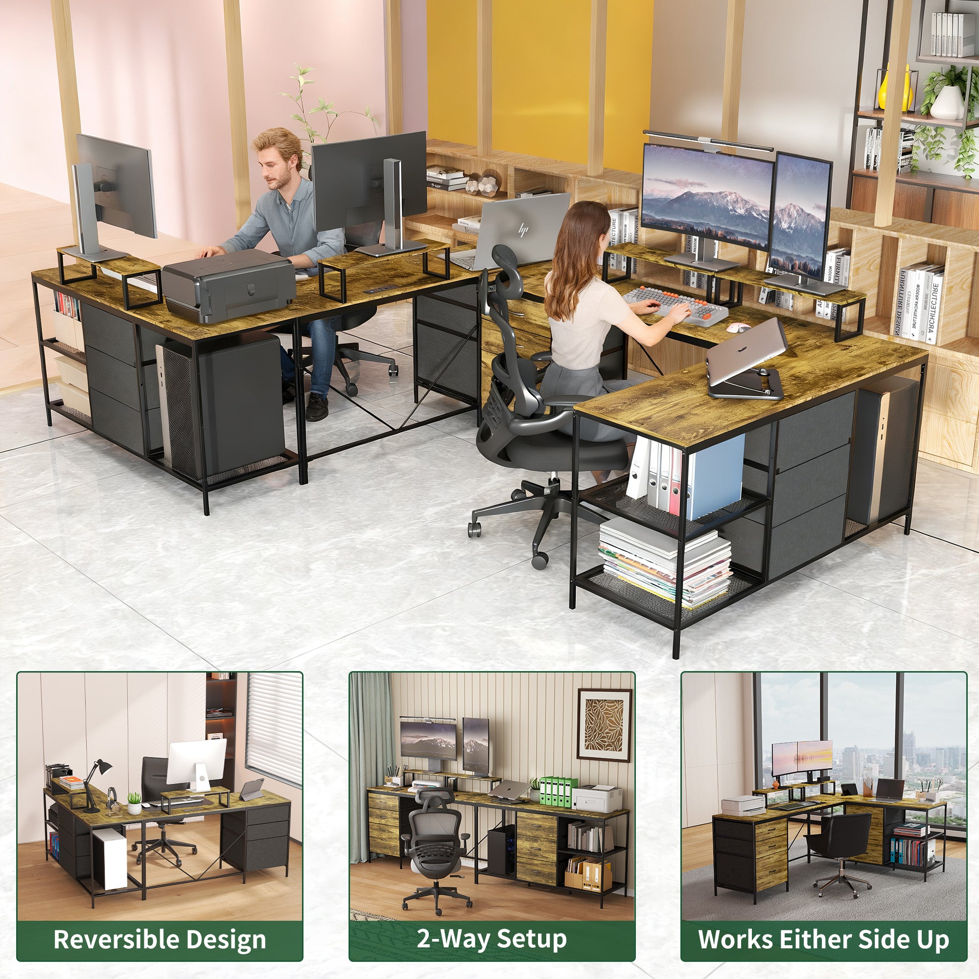114 Inch L-Shaped Desk with Power Outlets & USB-C