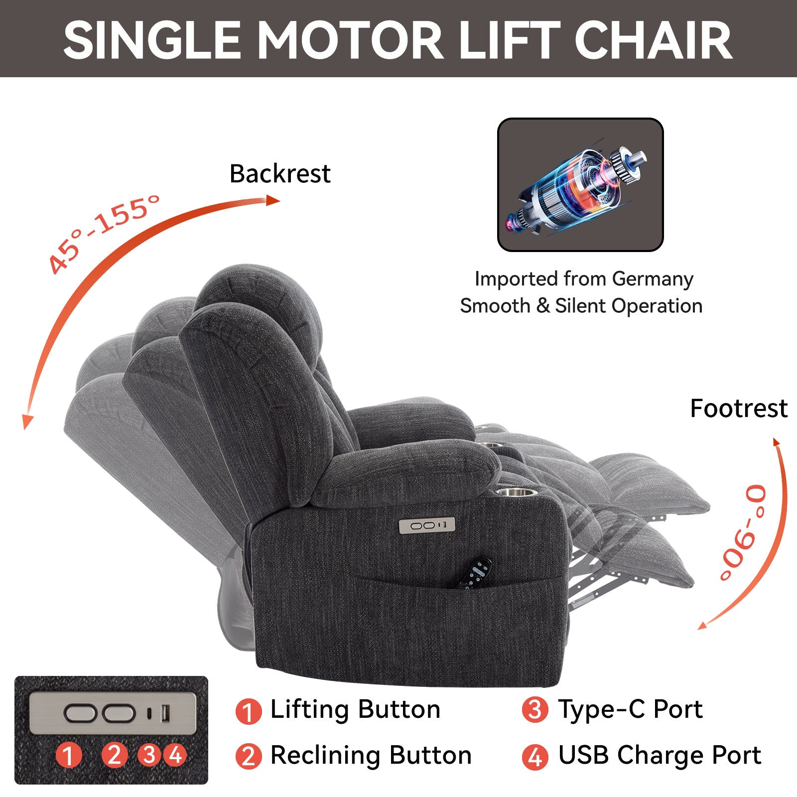 Up to 350 LBS Chenille Power Lift Recliner Chair