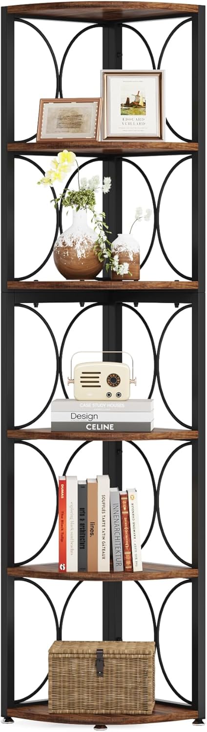 66.93" Tall 6-Tier Rustic Bookshelf