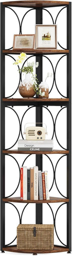 66.93" Tall 6-Tier Rustic Bookshelf