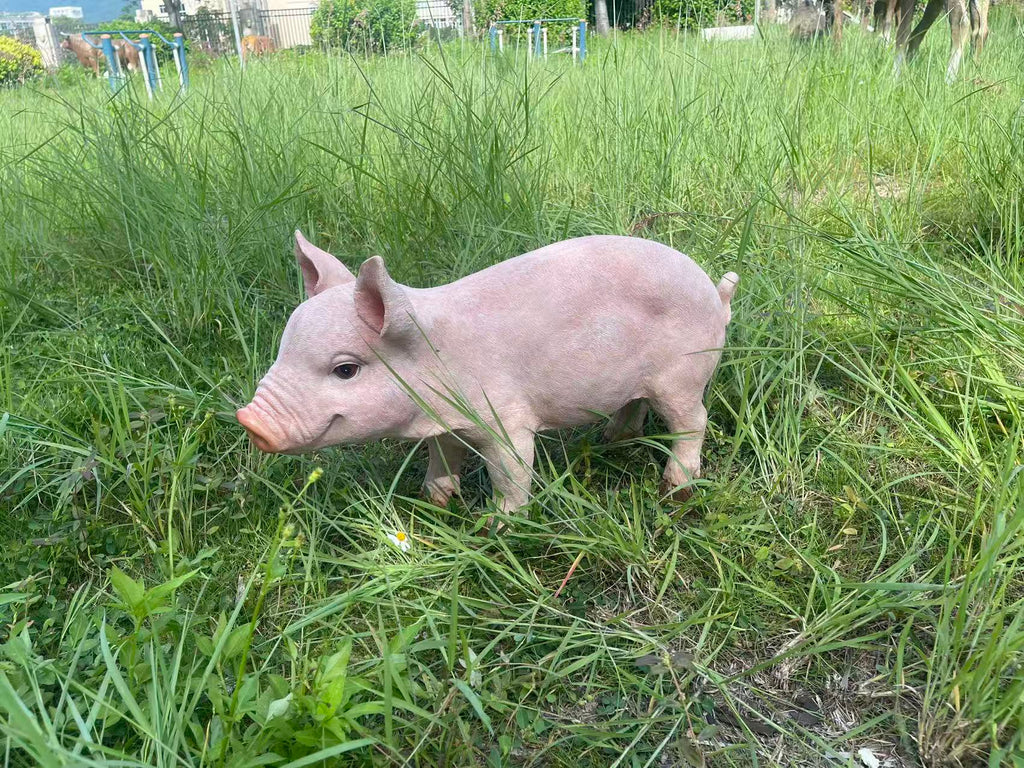 Lifelike Beige Pig Garden Statue