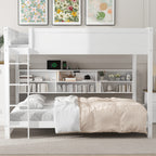 Queen Over Queen Bunk Bed with Storage Cabinets and USB Ports
