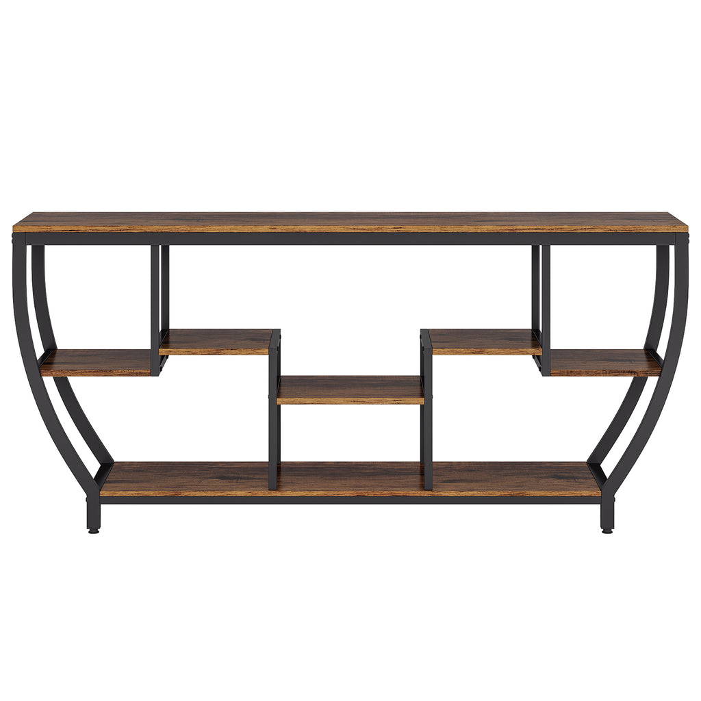 70.9” Industrial Console Sofa Table with 7-Tier Storage Shelves