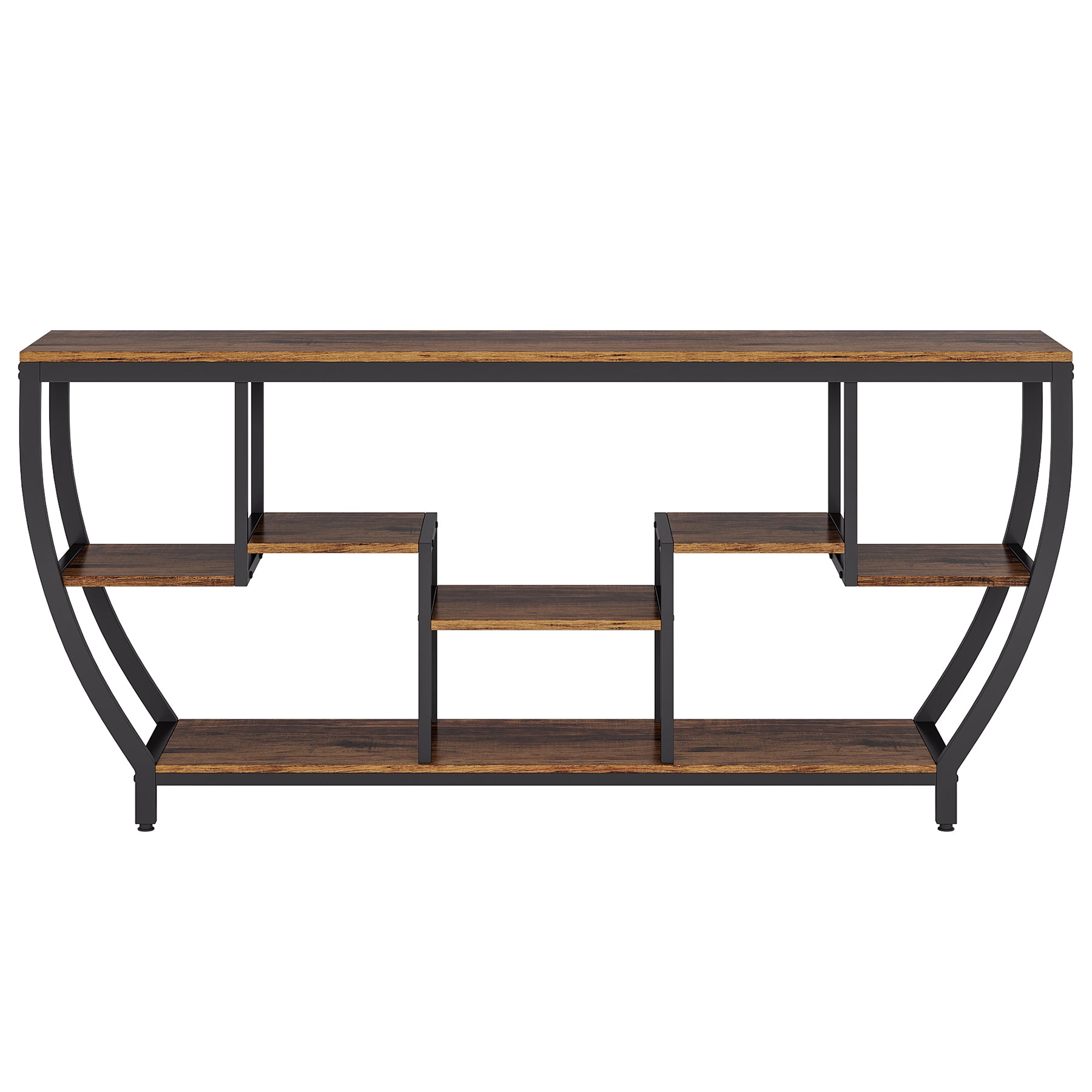 70.9” Industrial Console Sofa Table with 7-Tier Storage Shelves