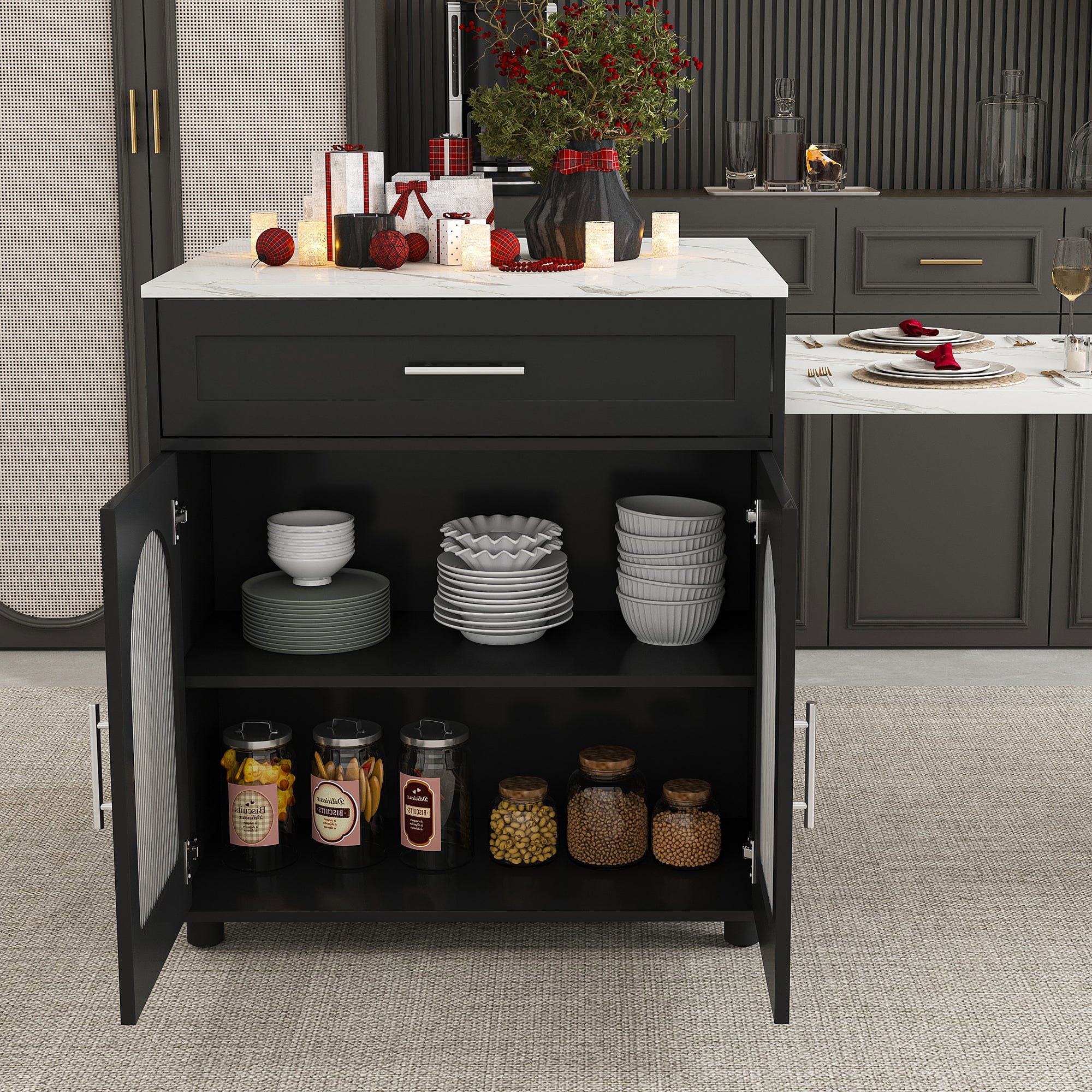 80-Inch Expandable Kitchen Island with Dining Table