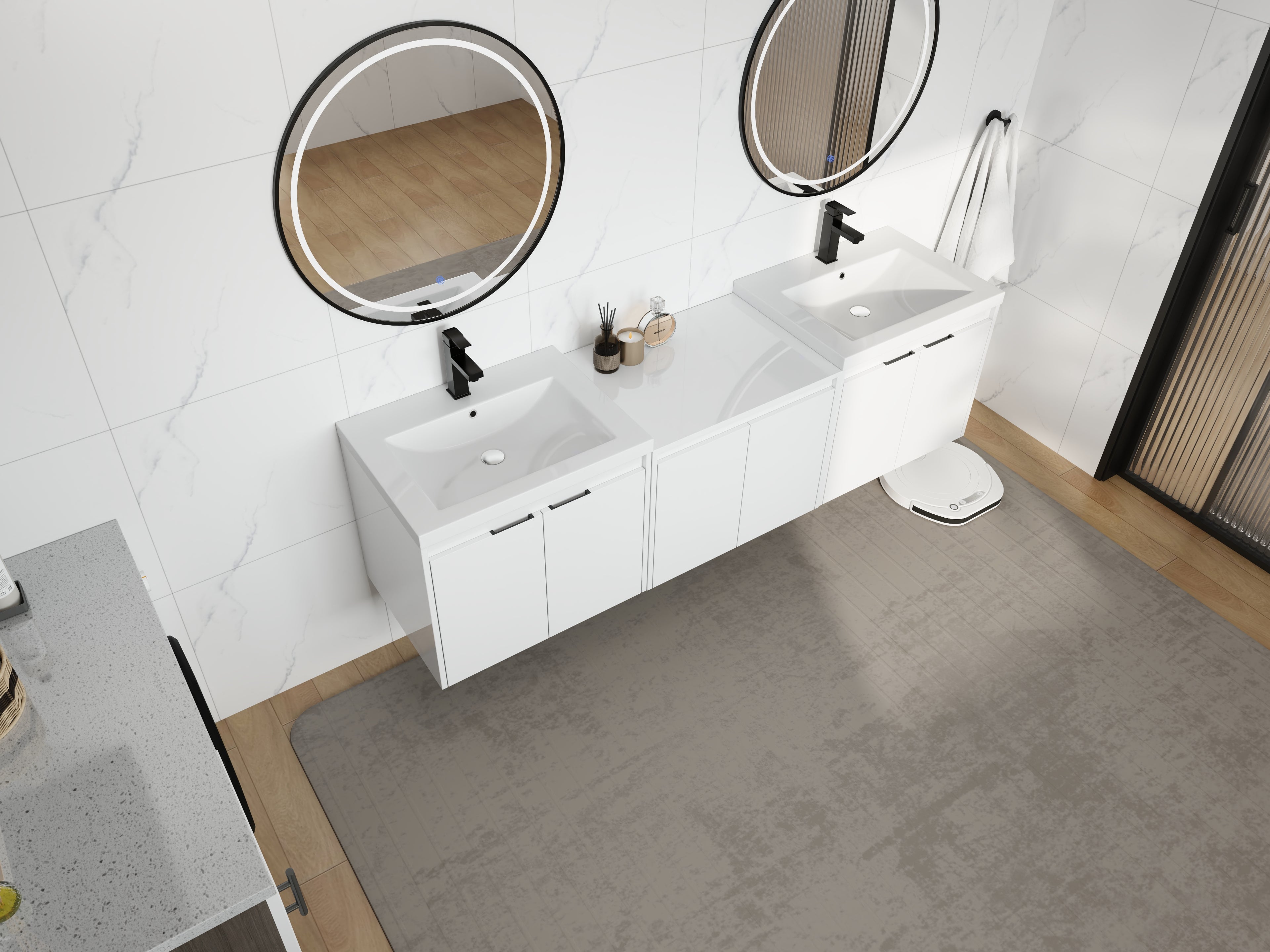 Stylish 72" Bathroom Vanity With Resin Sink
