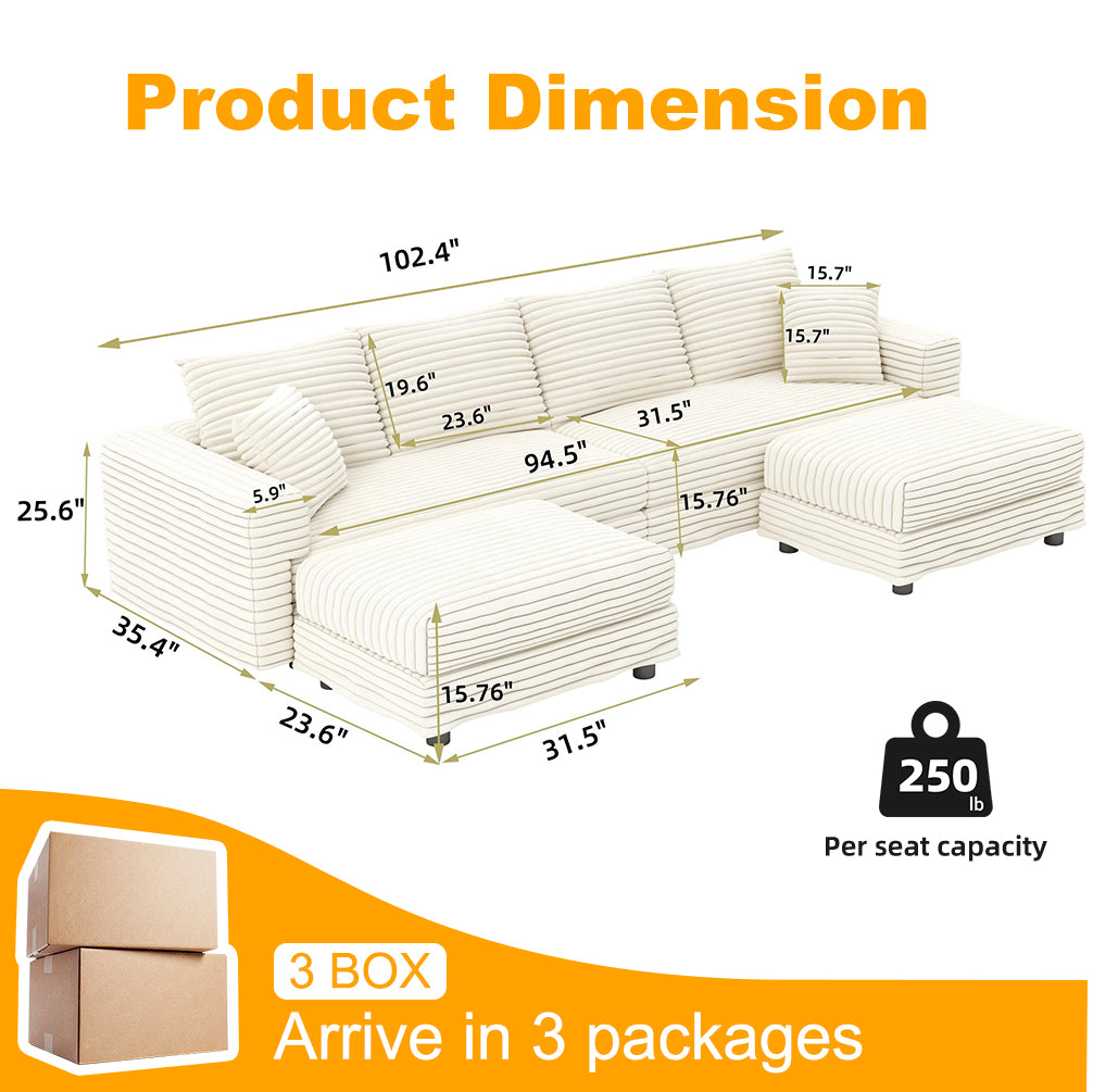 Plush Corduroy 4-Seat Sofa