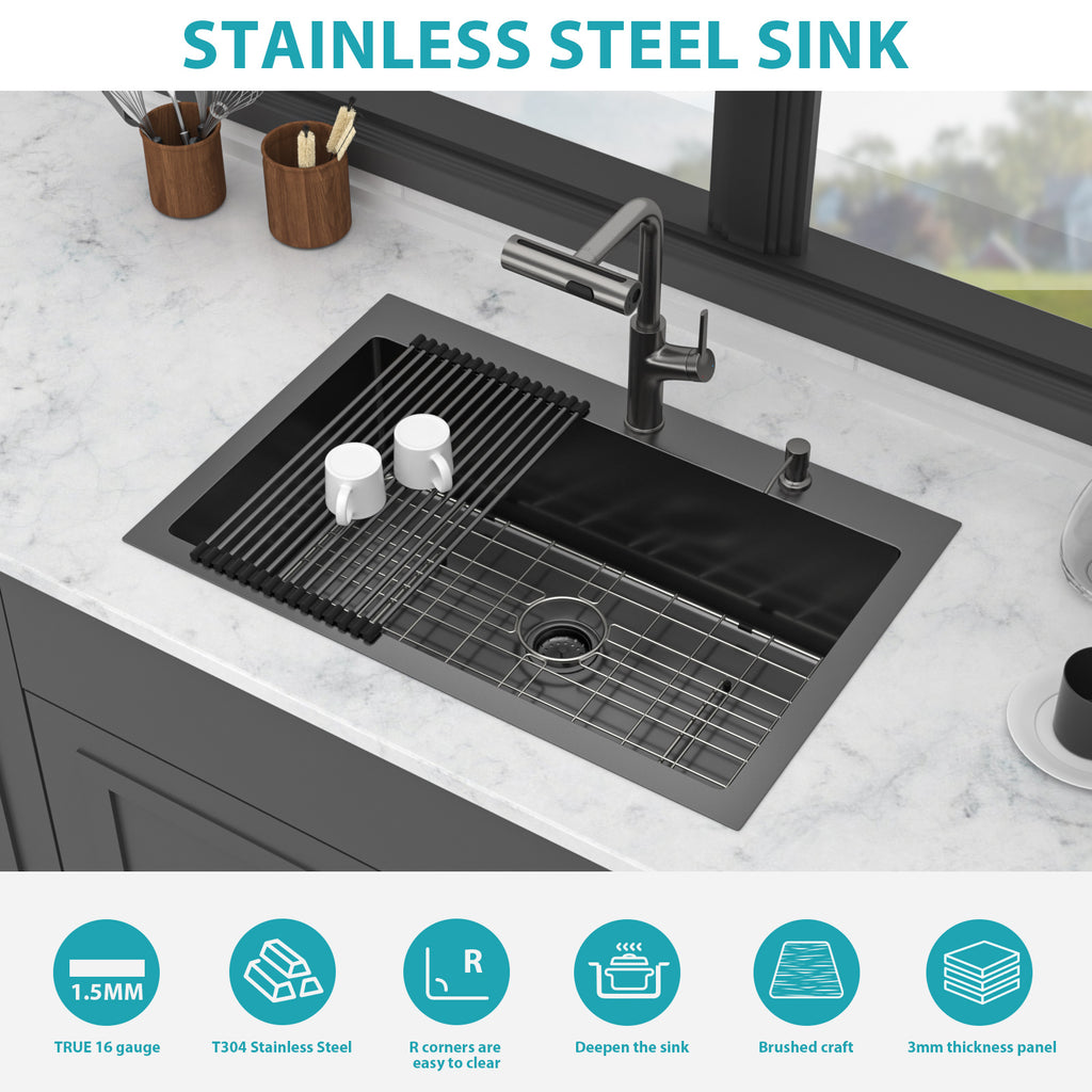 30" Drop-In Gunmetal Kitchen Sink