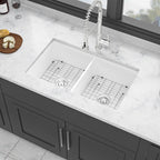 32"x19"x10" Undermount Double Bowl Fireclay Kitchen Sink