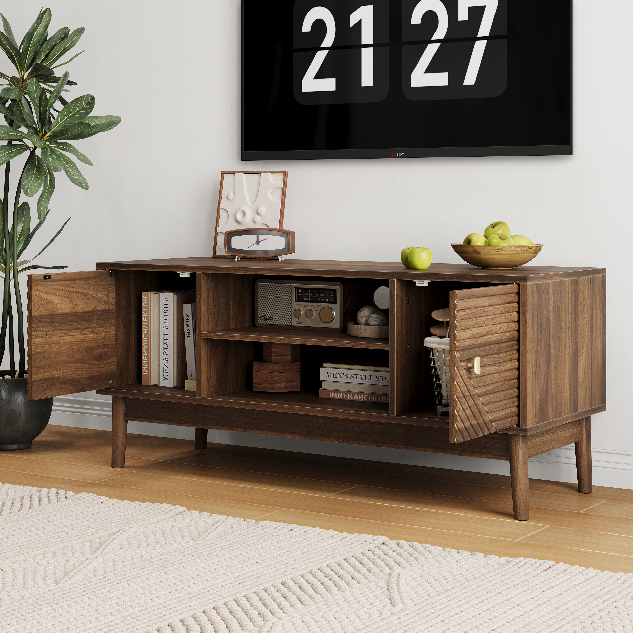 43.31 Inch TV Stand, Mid-Century Modern TV Stand