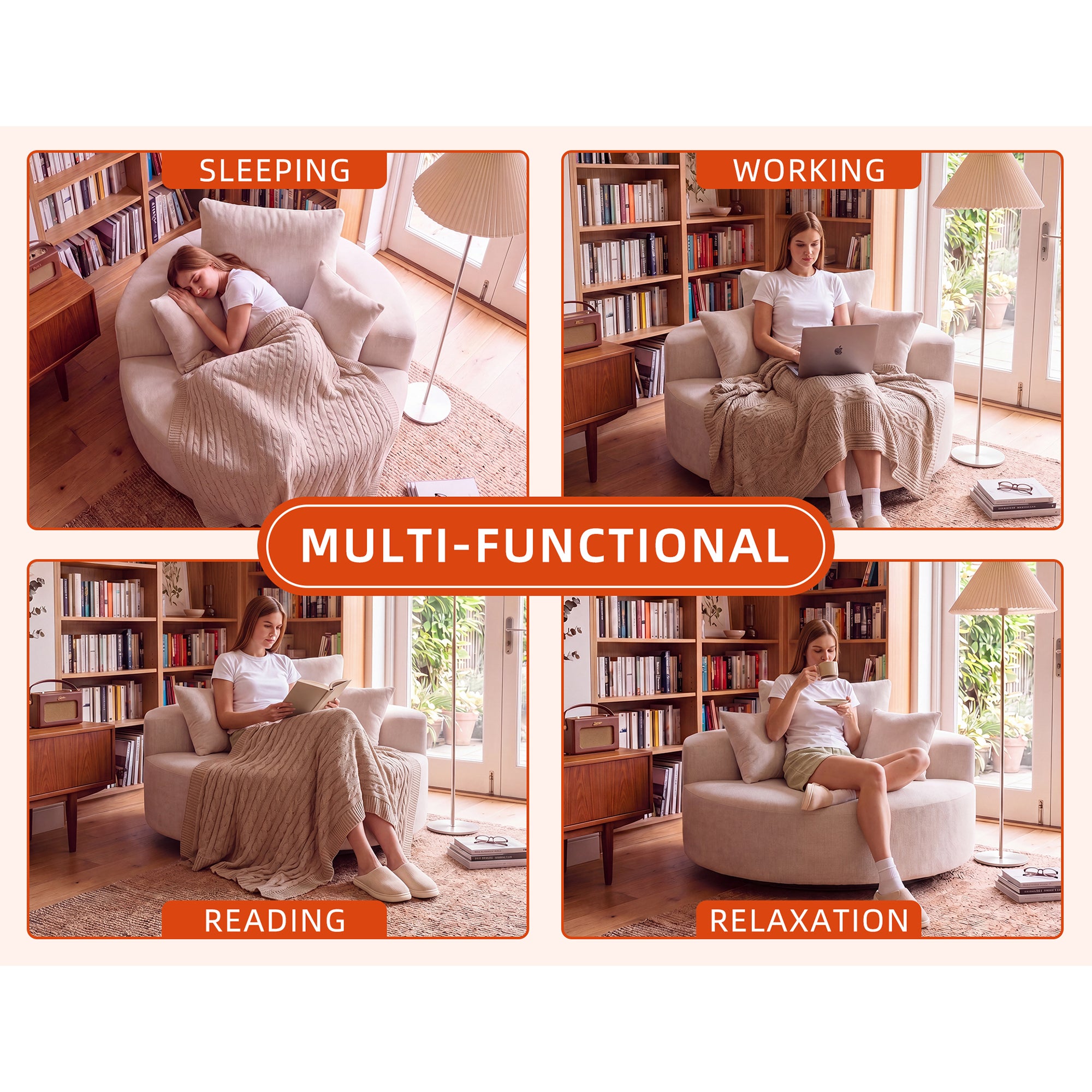 55" Oversized Round Swivel Chair