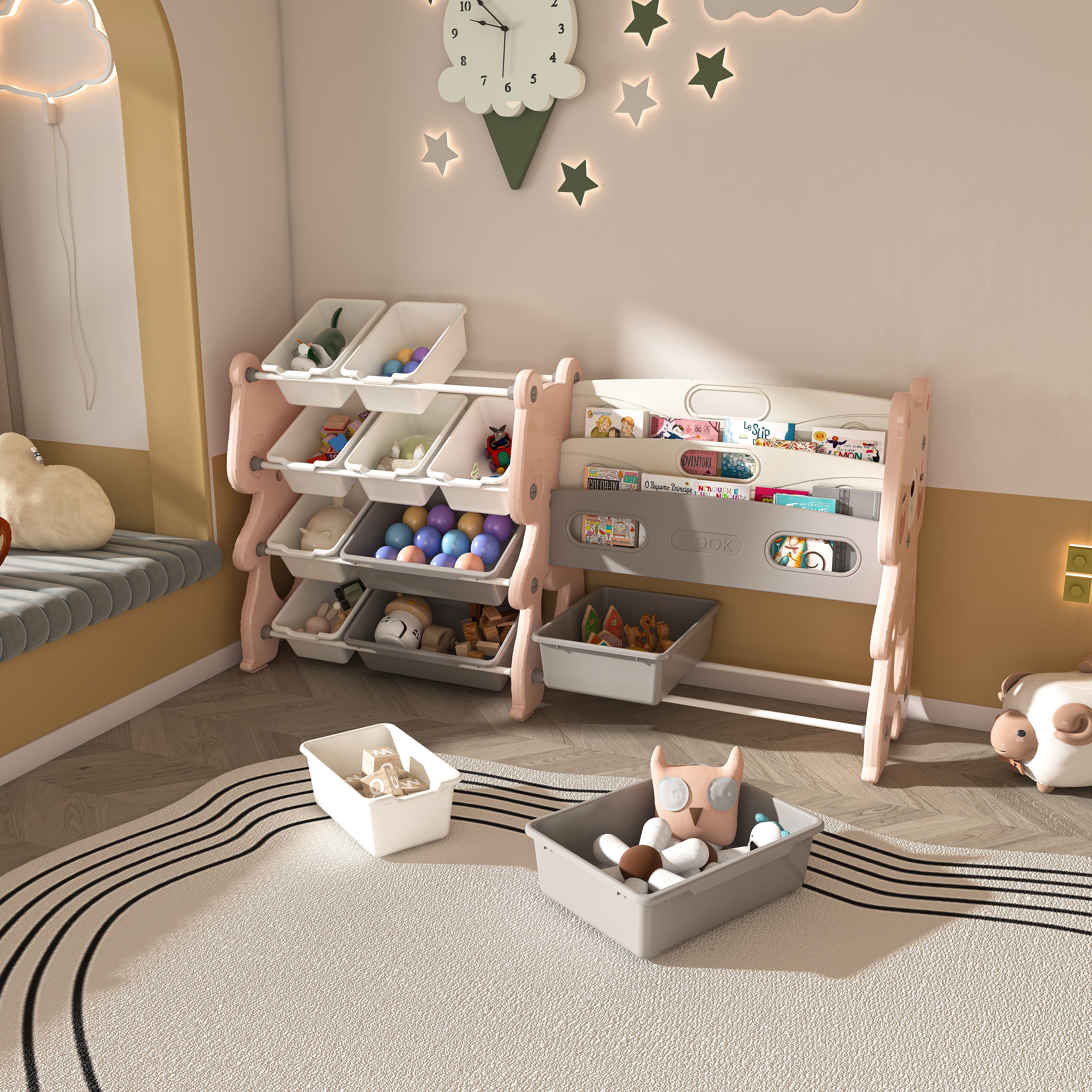 Kids Toy Storage Organizer with 2-Tier Bookshelf