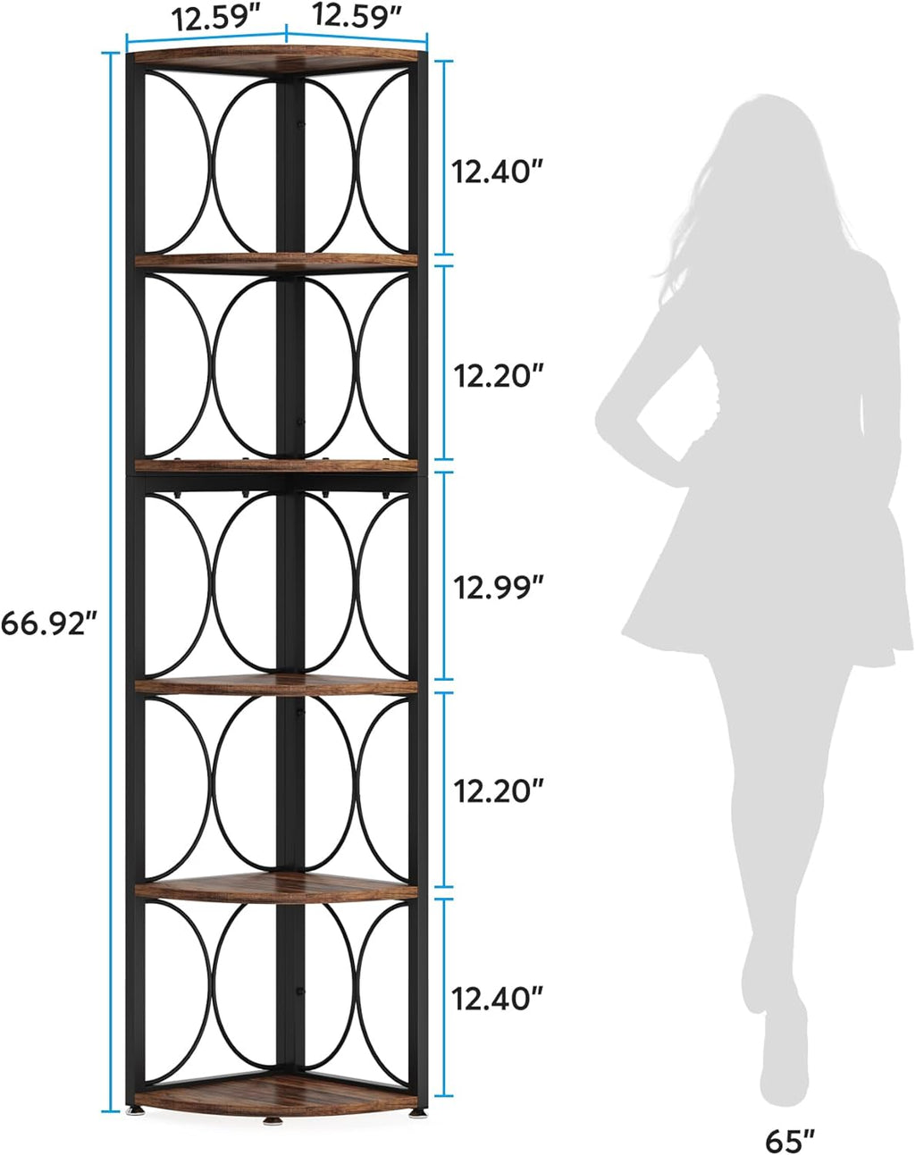 66.93" Tall 6-Tier Rustic Bookshelf