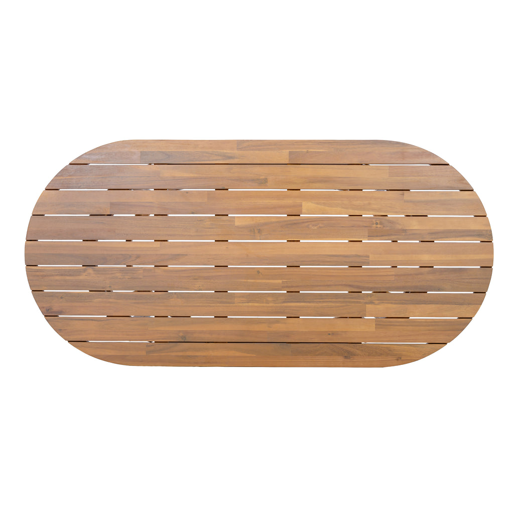 Light Teak Acacia Wood Oval Outdoor Dining Table, Vertical Slatted Legs