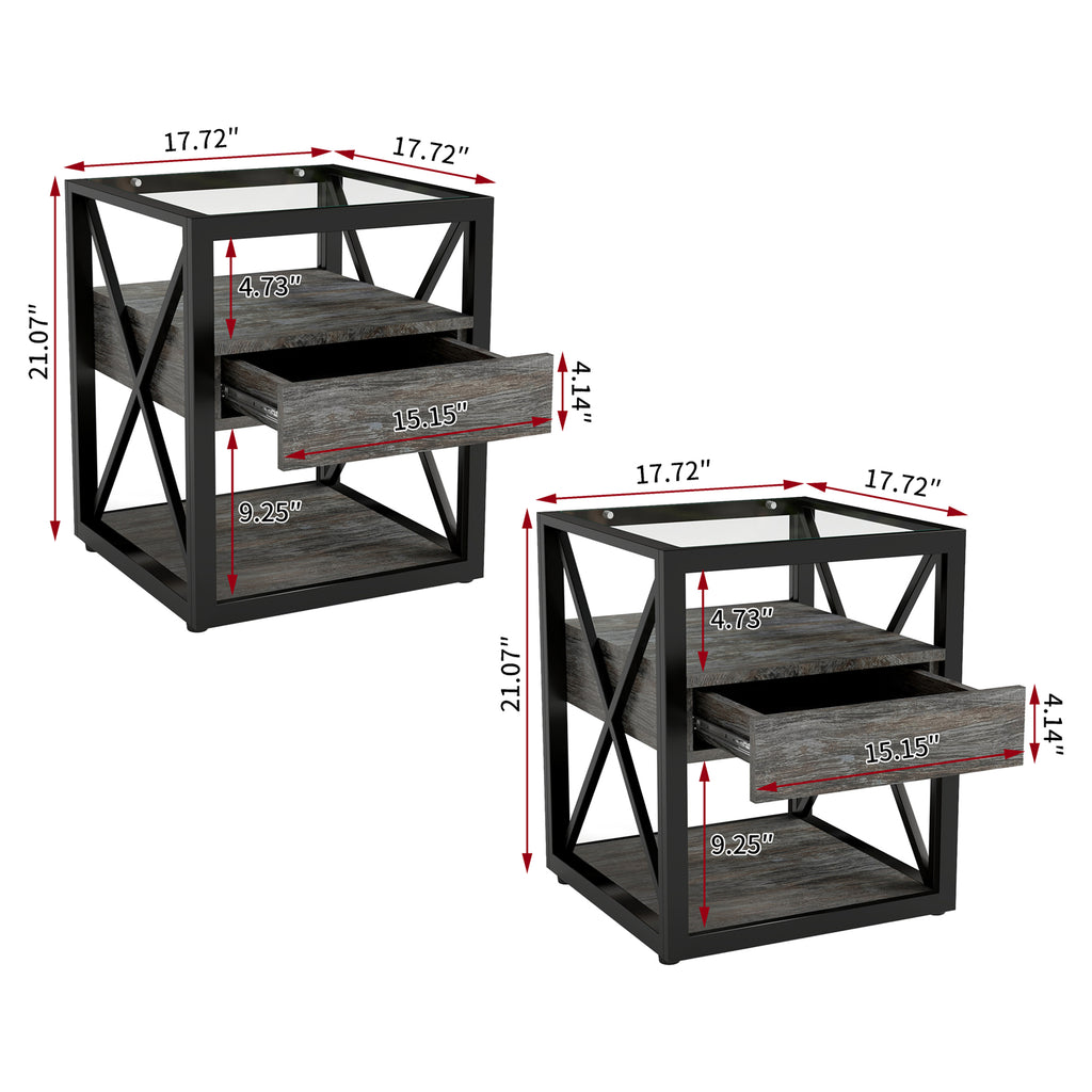 Set of 2 Modern End Table with Drawer