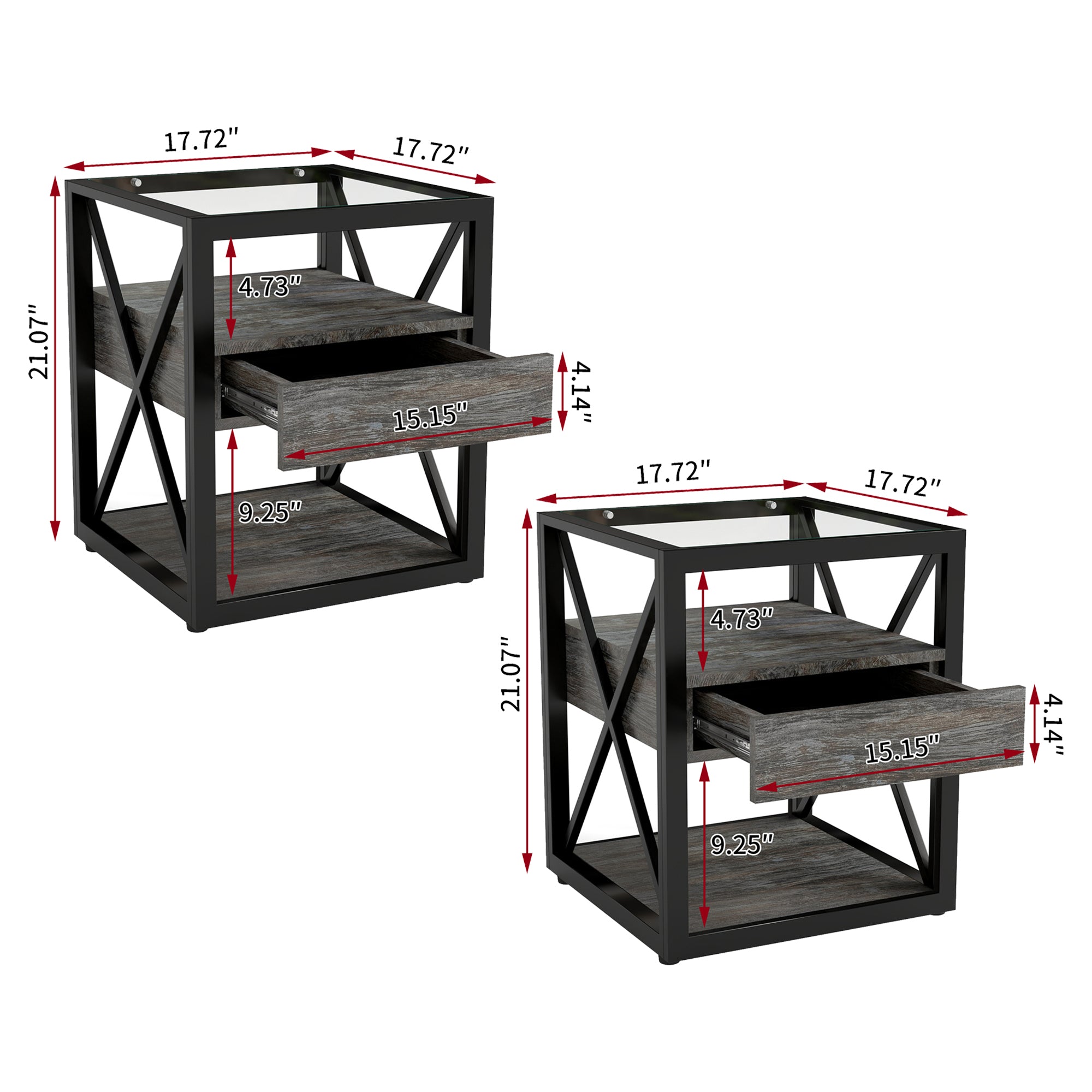 Set of 2 Modern End Table with Drawer