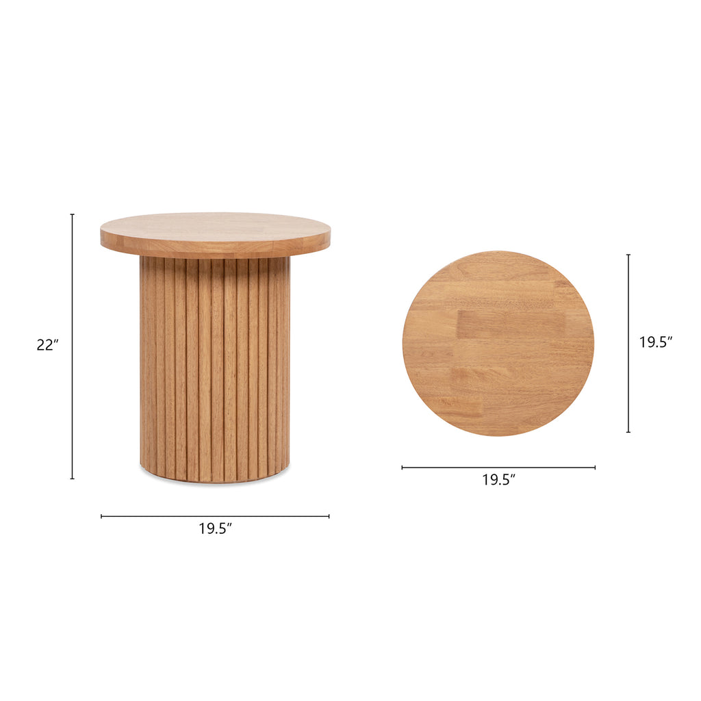 Kenzie 19.5" Fluted Pillar Round Accent Side Table, Light