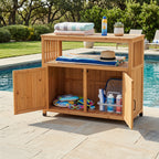 Wooden Patio Bar Table Set with Storage Buffet Cabinet