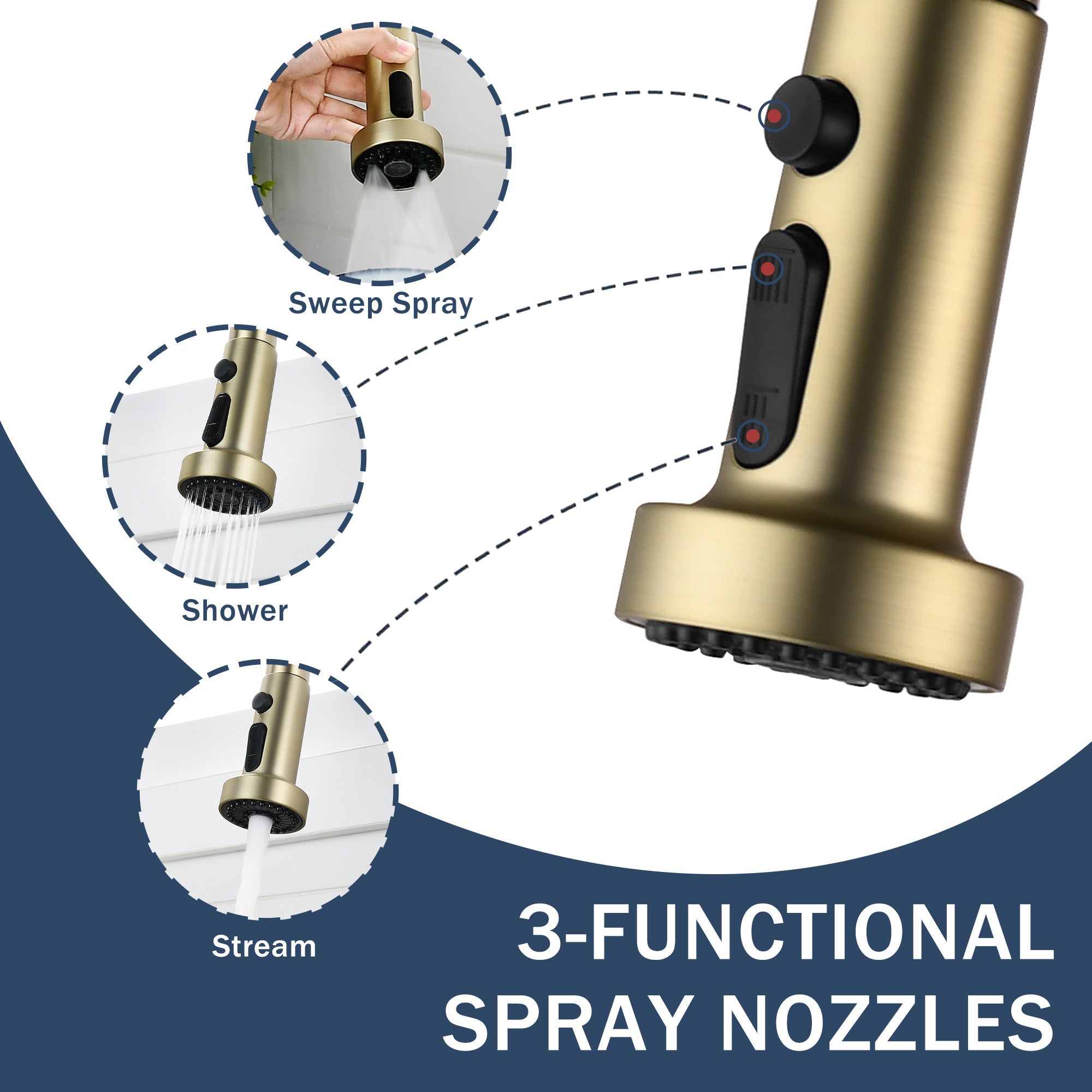 3-in-1 Kitchen Faucet with Press-Type Glass Rinser