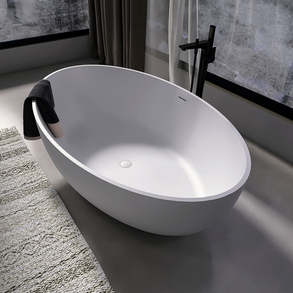 67 Inch Freestanding Solid Surface Soaking Bathtub